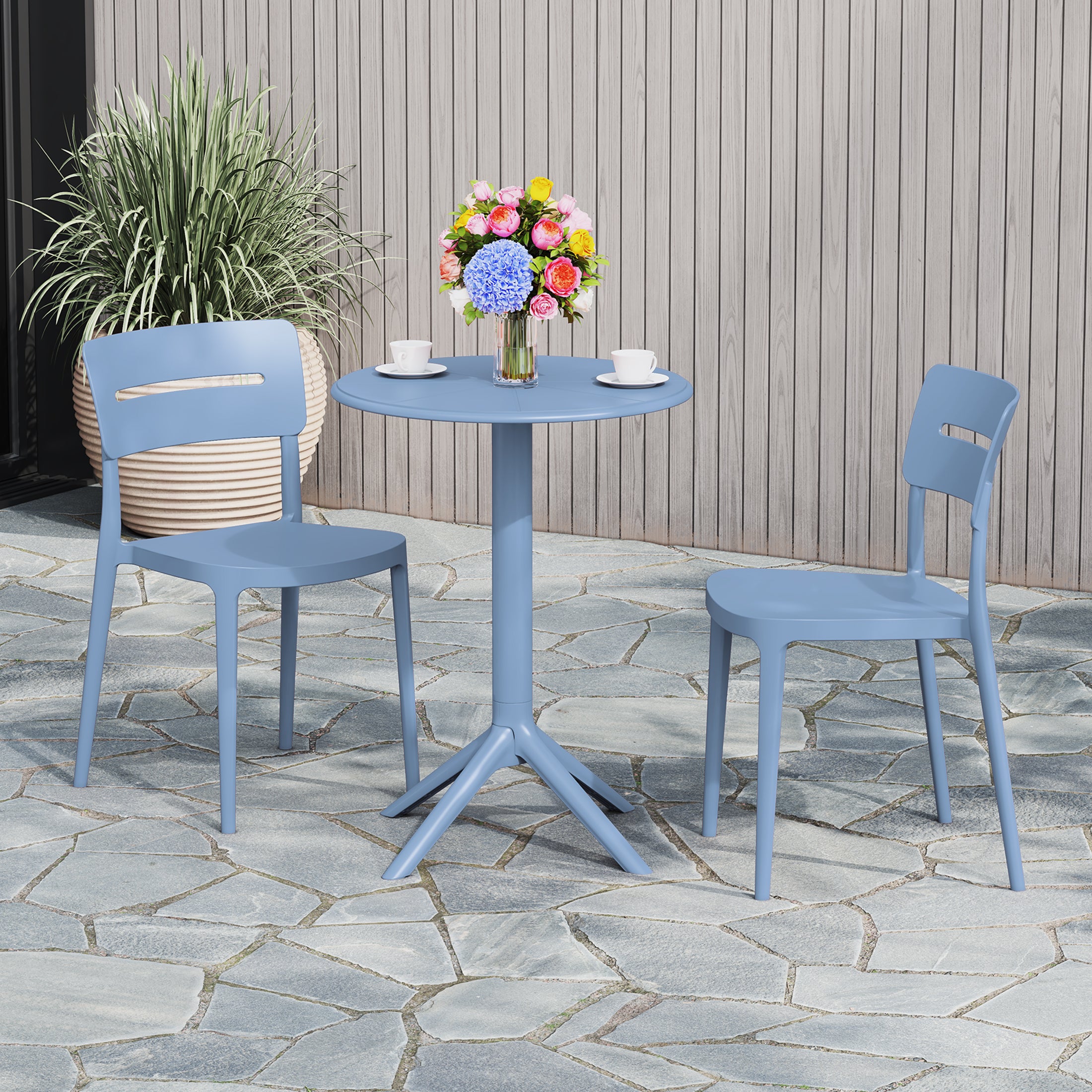 Sunshine 3-Piece Outdoor Resin Patio Bistro Set with Stackable Patio Dining Chairs