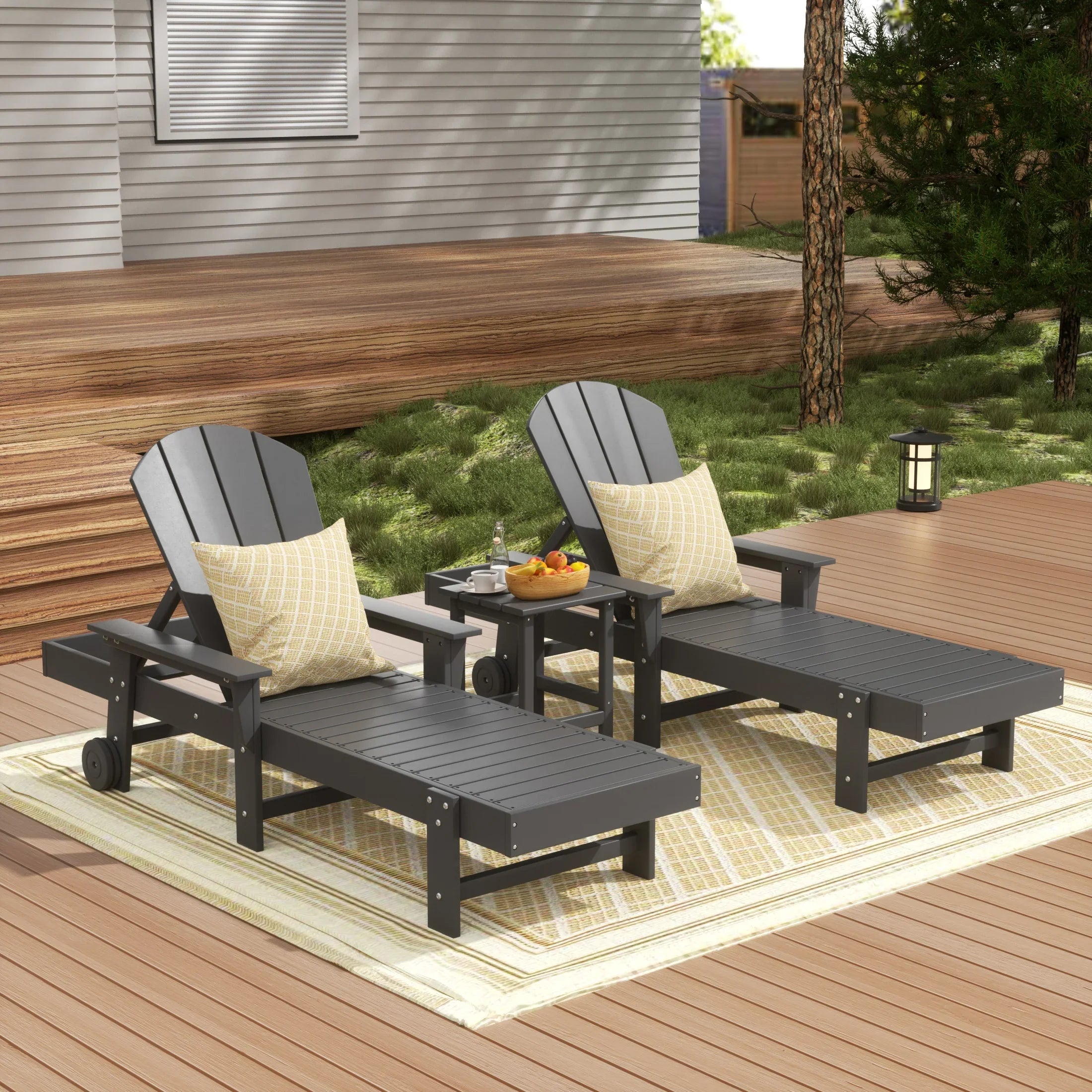Paradise 3 Piece Adirondack Reclining Chaise Lounge With Arms & Wheels