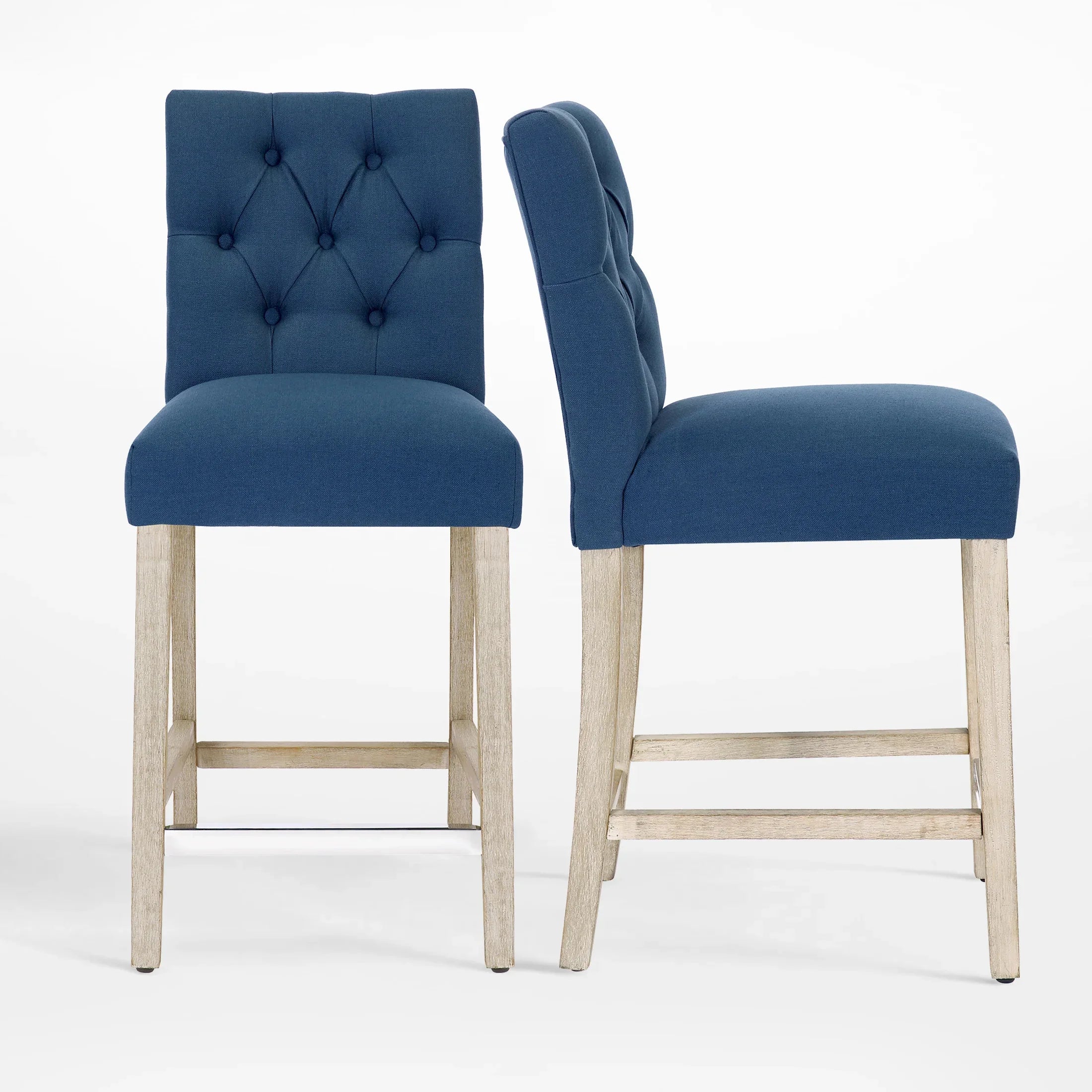 Bellmount 24" Linen Fabric Tufted Counter Stool (Set of 2),Antique Gray