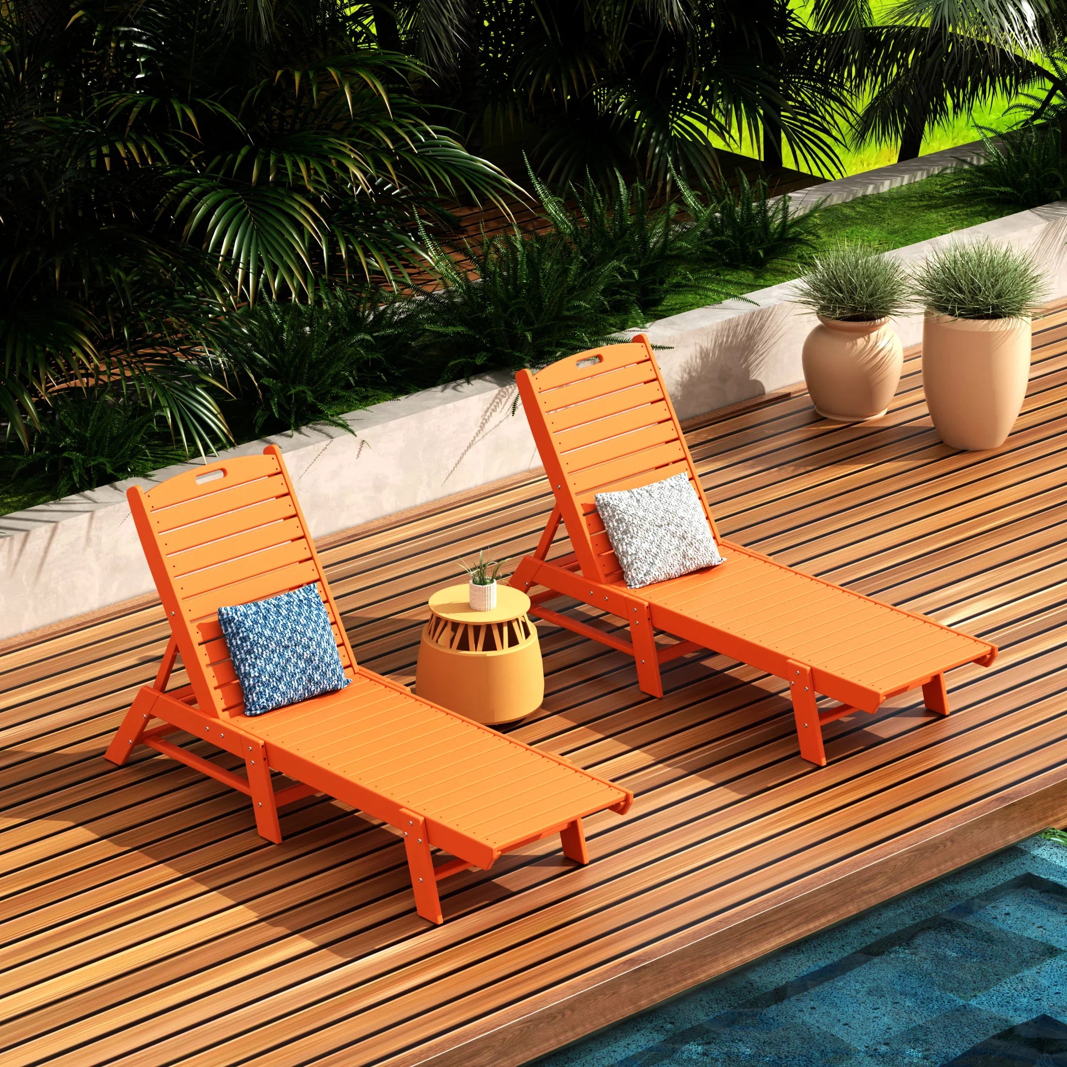 Paradise Poly Reclining Outdoor Patio Chaise Lounge Chair Adjustable (Set of 2)