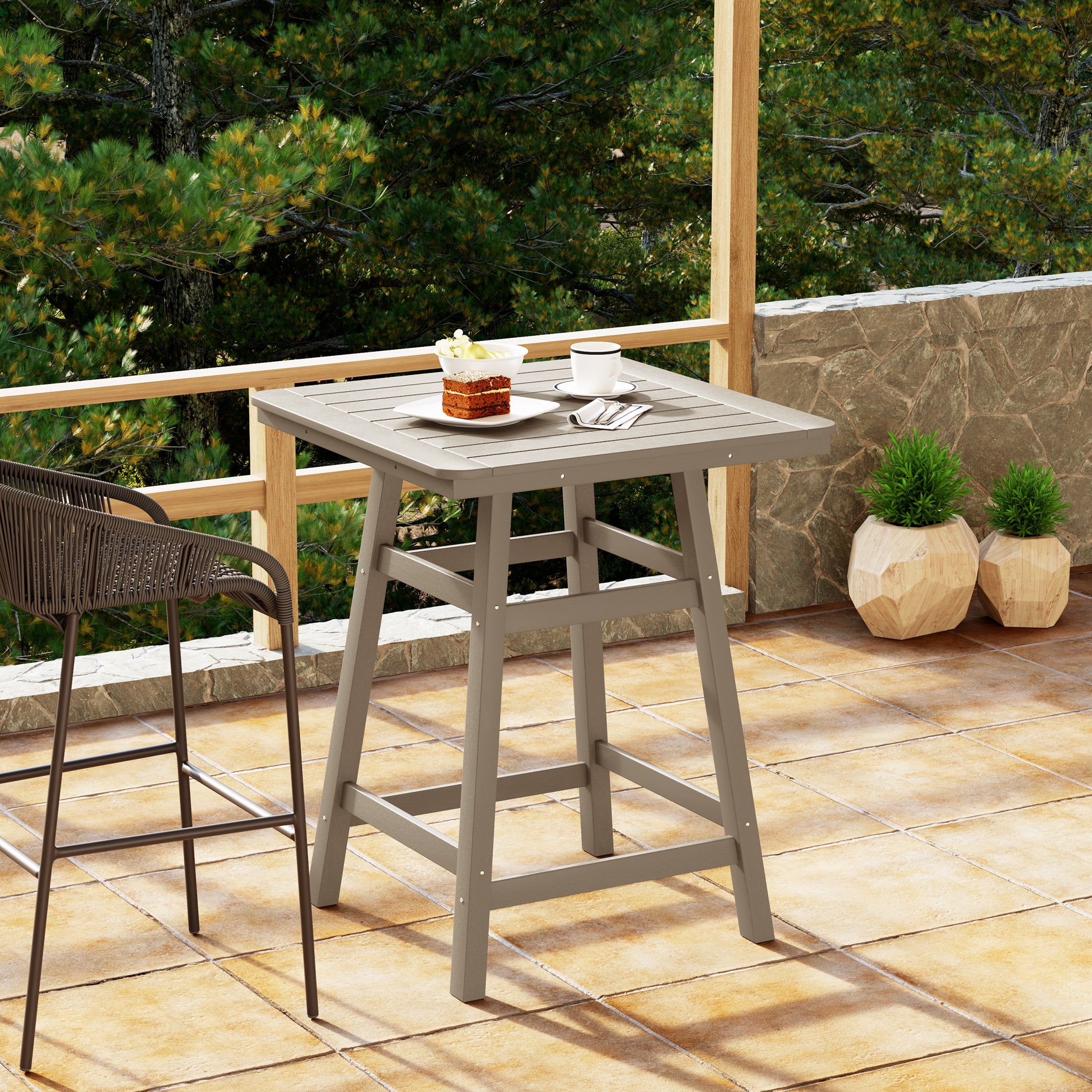 Paradise 30" Square Outdoor Patio Counter High Bistro Bar Table With Umbrella Hole