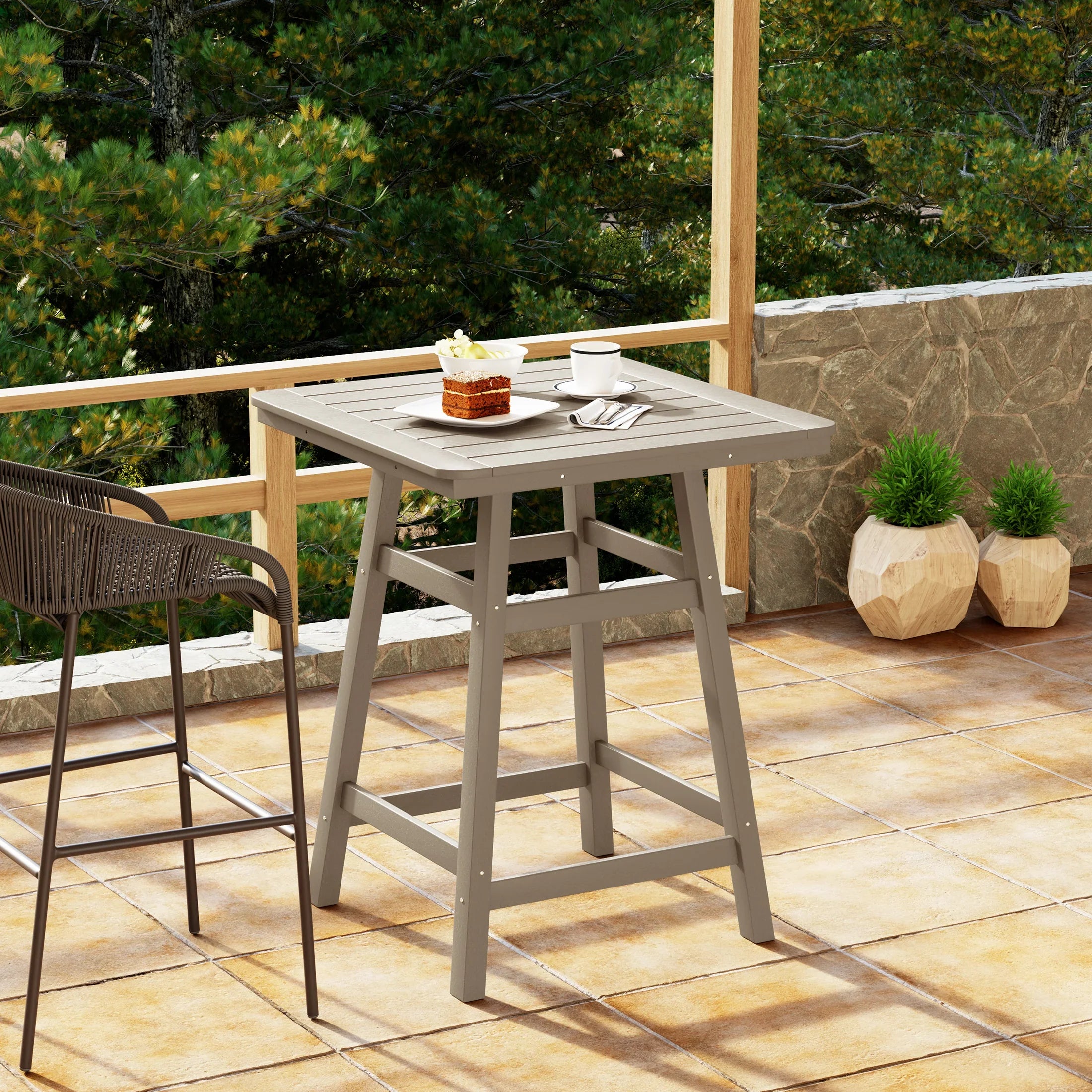Paradise 30" Square Outdoor Patio Counter High Bistro Bar Table With Umbrella Hole