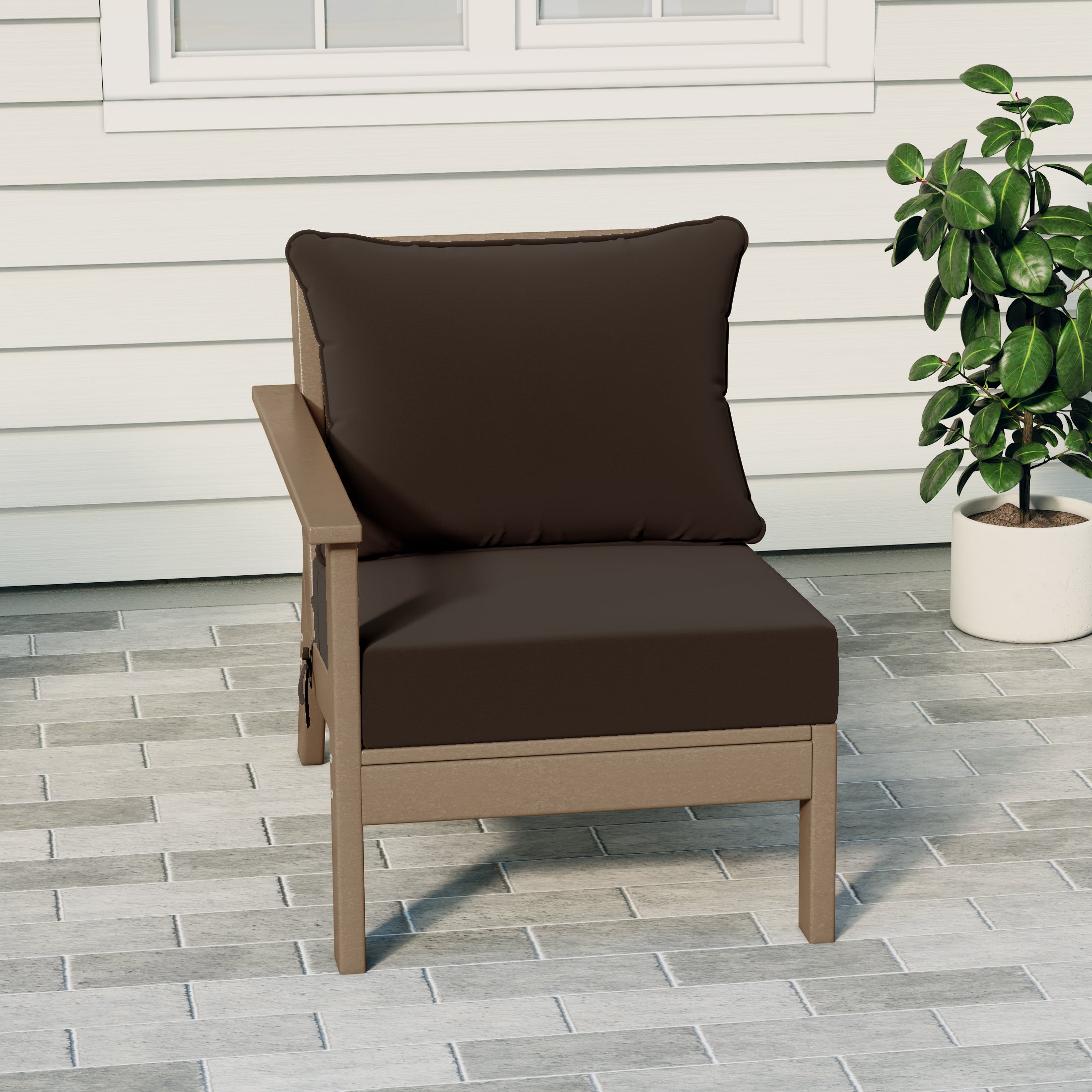 Portsmouth Outdoor Patio HDPE Left Arm Sectional Corner Club Chair with Patio Cushions