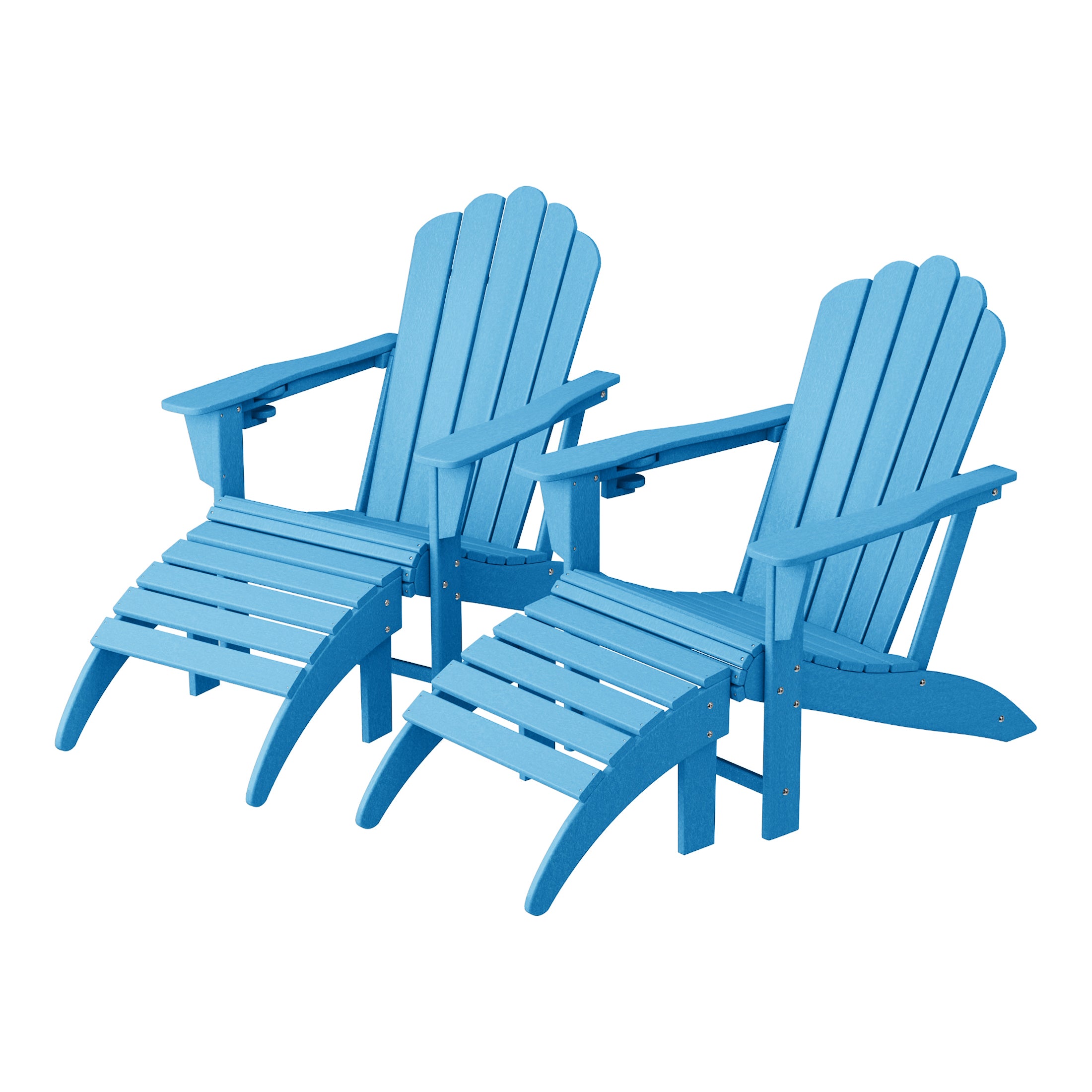 Lakeview 4-Piece Outdoor Patio HDPE Adirondack Chairs With Ottomans and Cup Holder Set