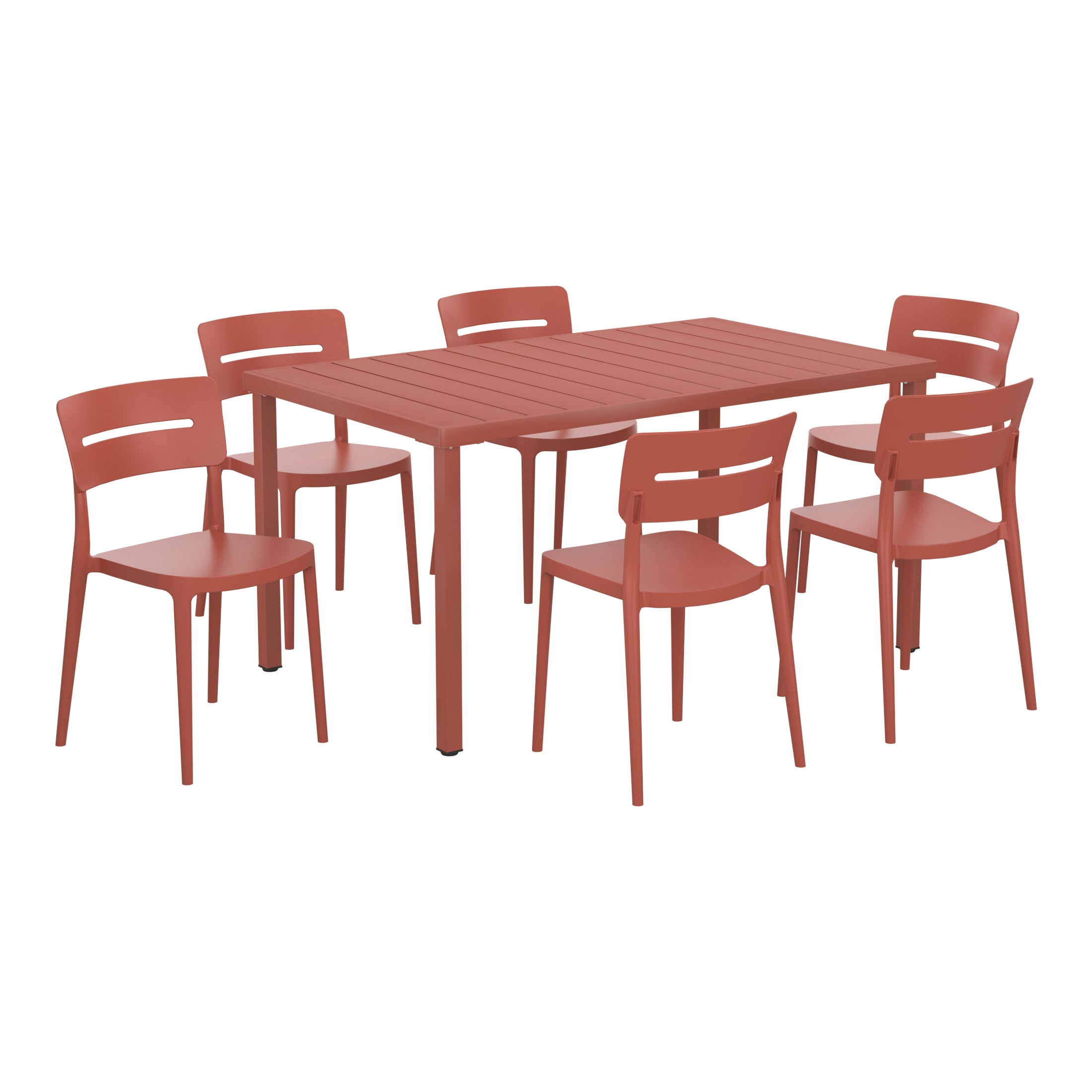 Sunshine 7-Piece Outdoor Rectangular Metal Patio Dining Table Set With Stackable Patio Chairs