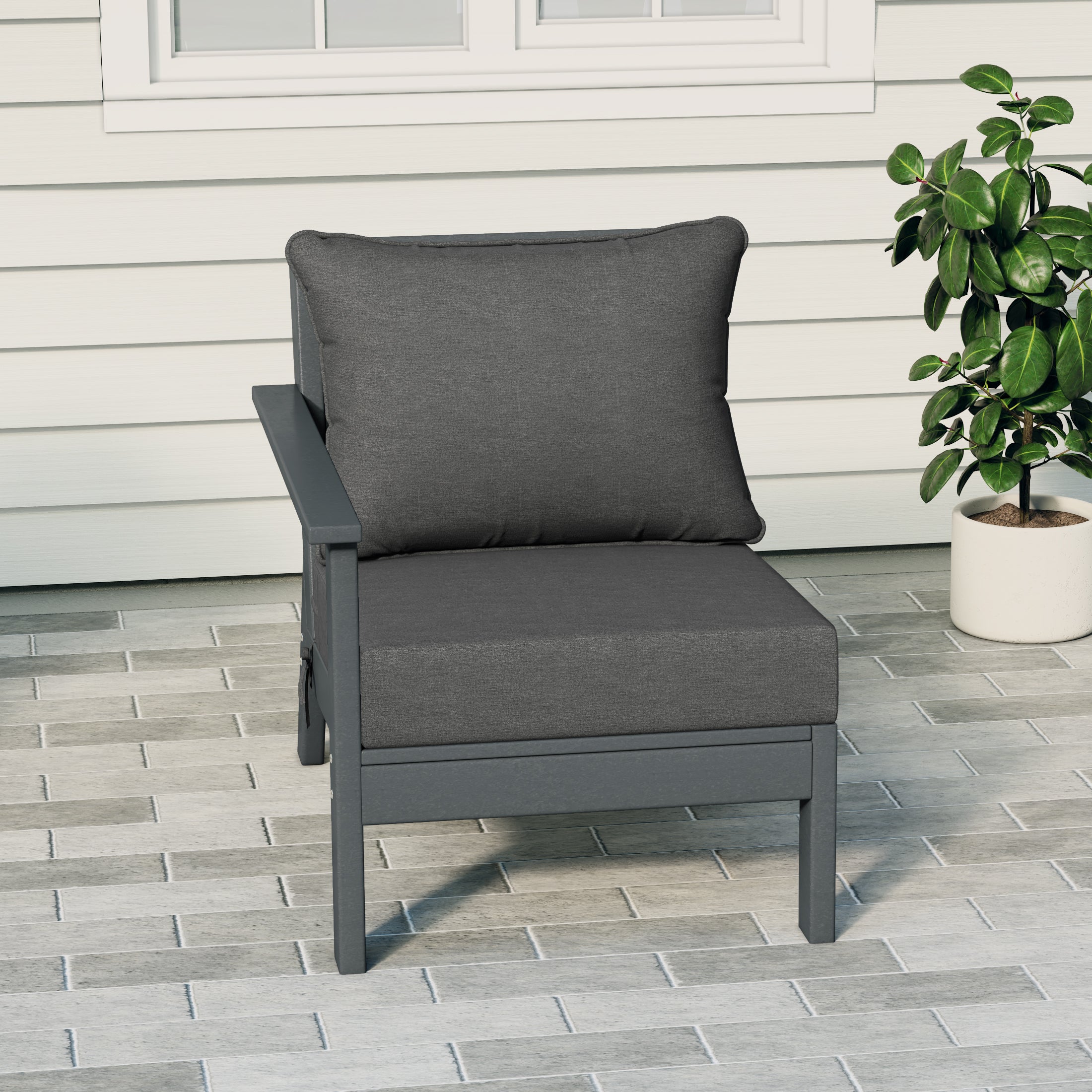 Portsmouth Outdoor Patio HDPE Left Arm Sectional Corner Club Chair with Patio Cushions