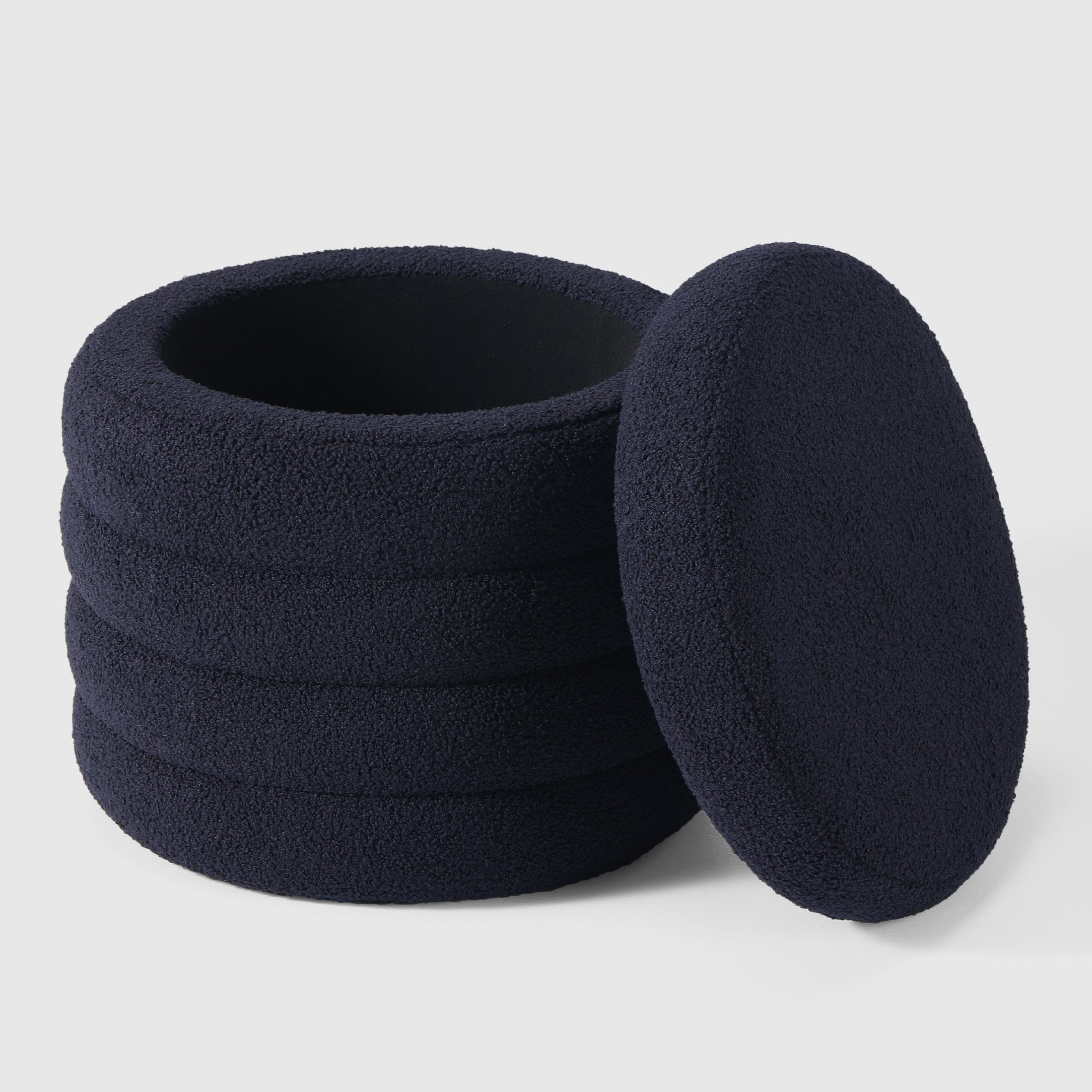 Celine Mid-Century Modern Faux Sherpa Round Storage Ottoman