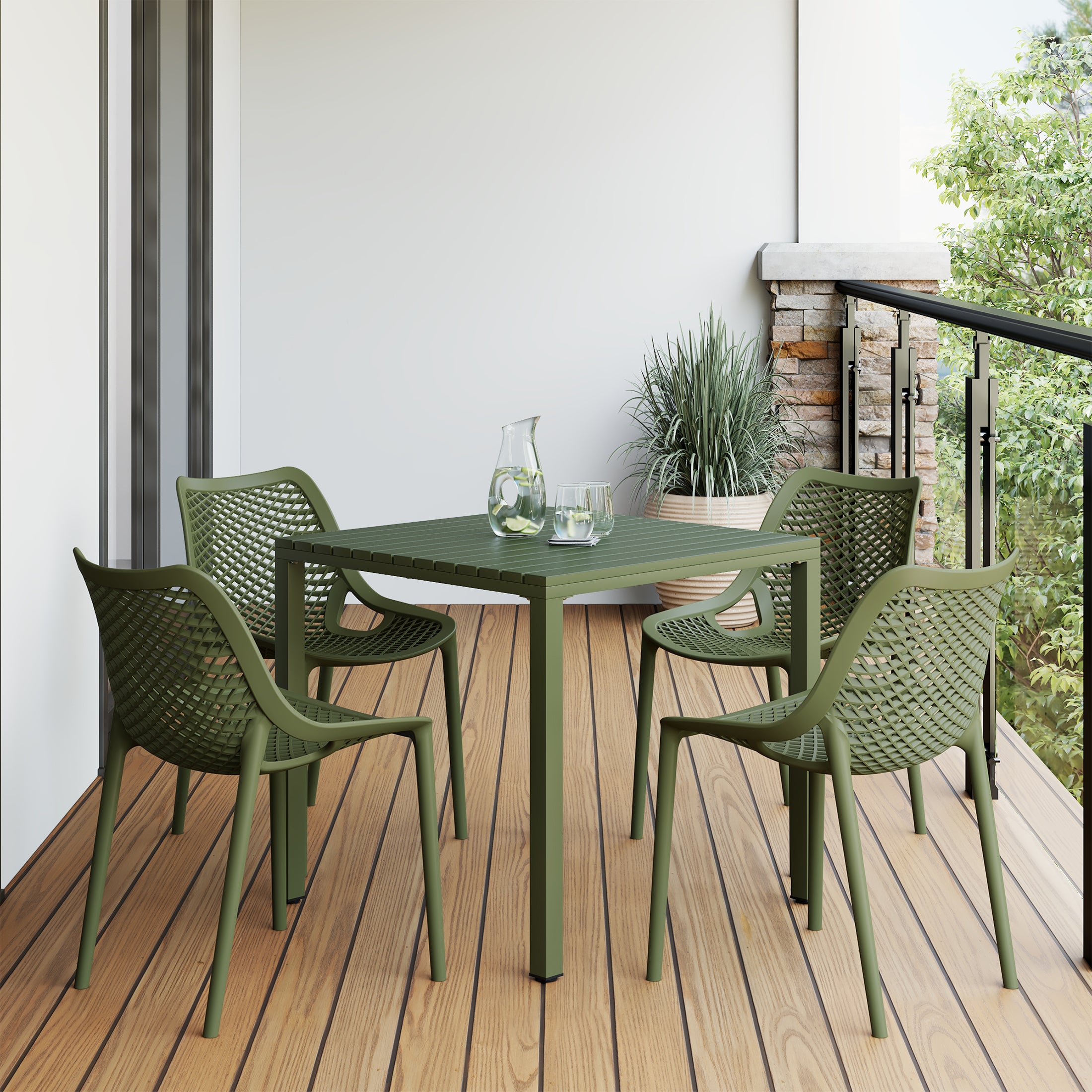 Sunshine 5-Piece Outdoor Patio Metal Frame Dining Table Set with Stackable Patio Dining Chairs