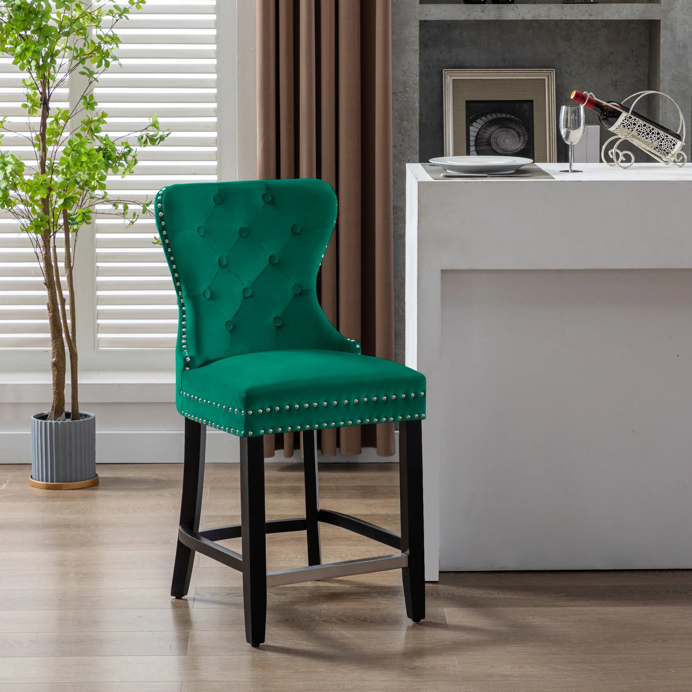 Hank 24" Tufted Velvet Counter Stool, Black