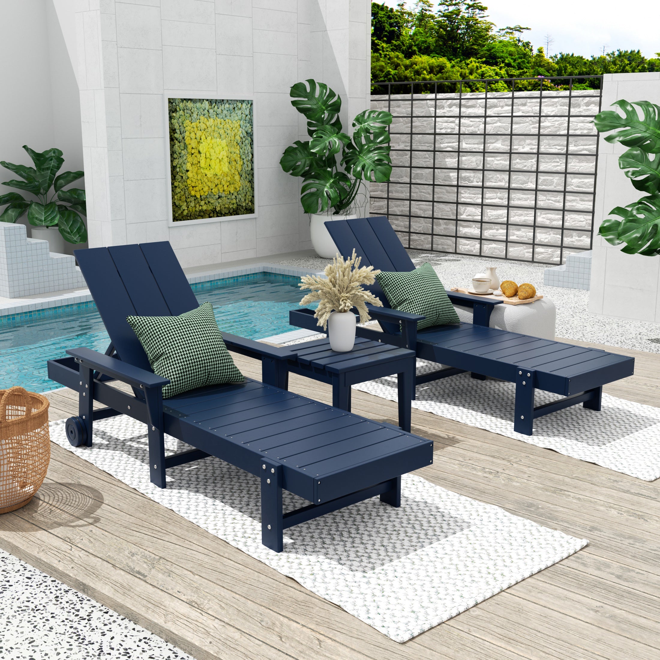 Palms Modern Poly Reclining Chaise Lounge Set with Side Table