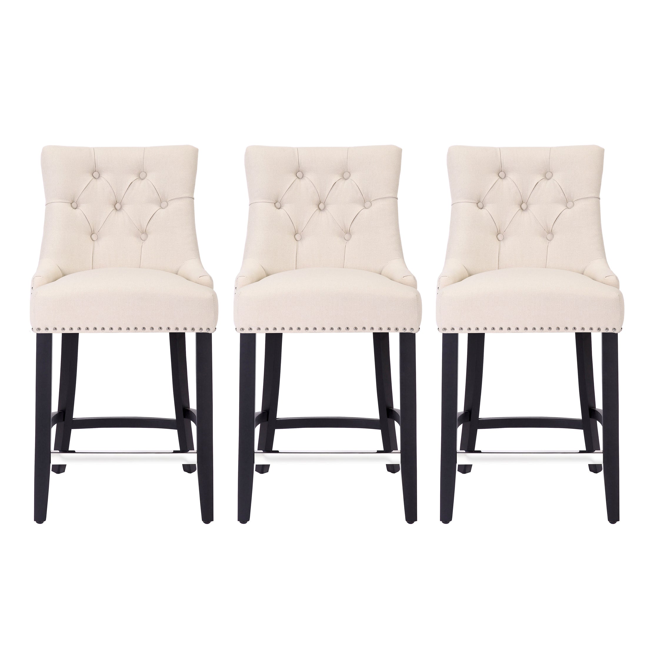 Bellmount 24" Upholstered Wood Counter Stool with Tufted Back (Set of 3)