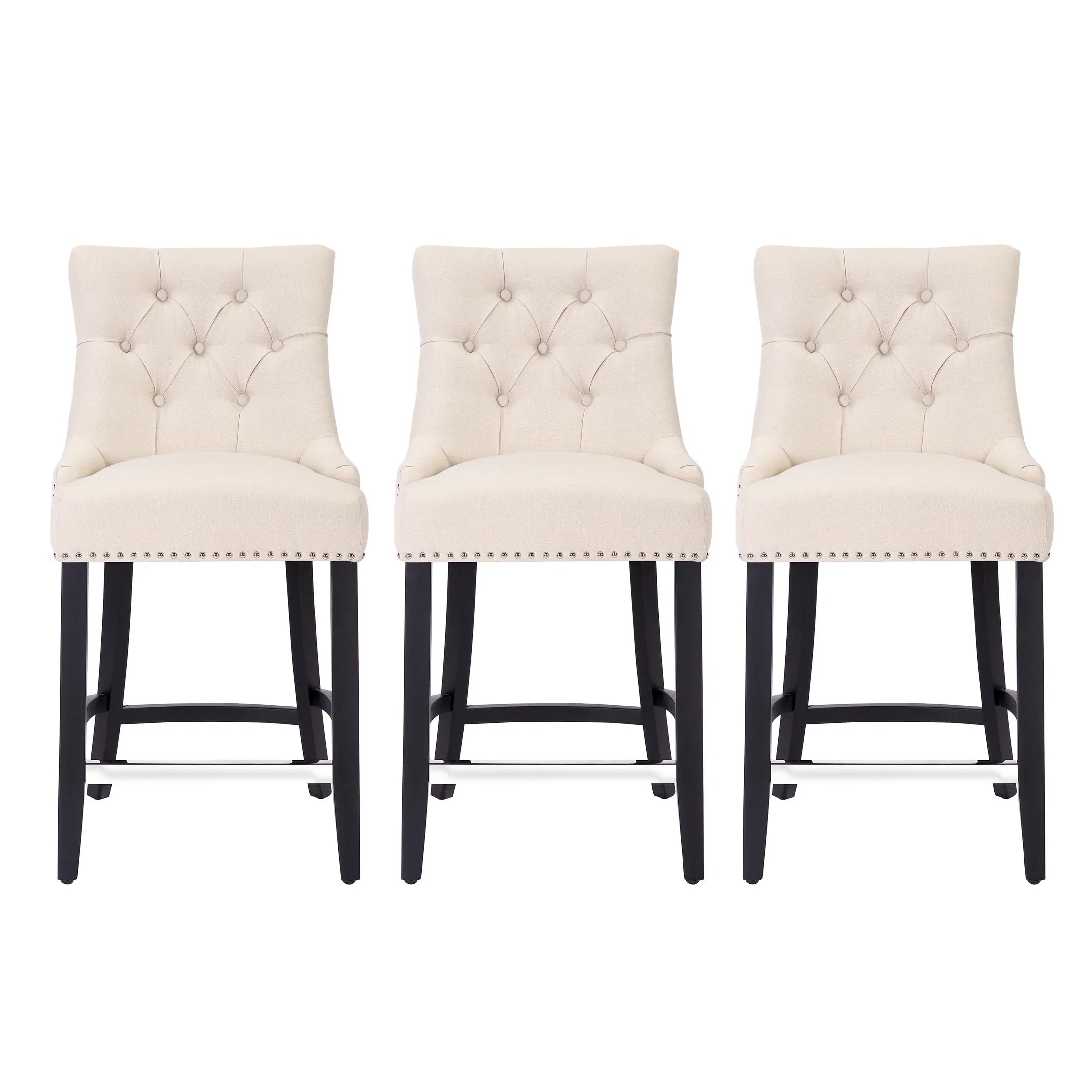 Bellmount 24" Upholstered Wood Counter Stool with Tufted Back (Set of 3)