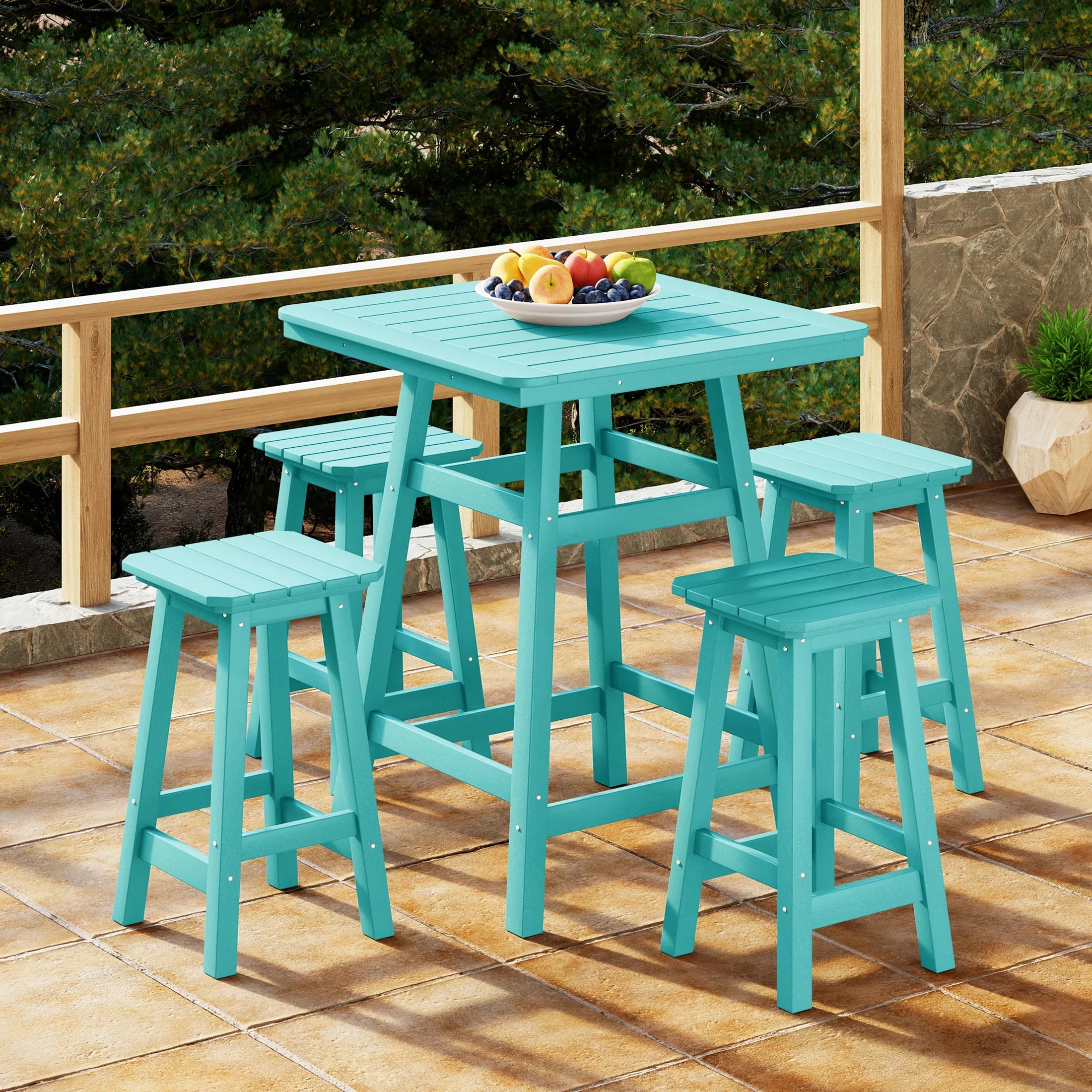 Paradise 5-Piece HDPE Outdoor Patio Dining Bar Bistro Table Set with Counter High Bar Stool
