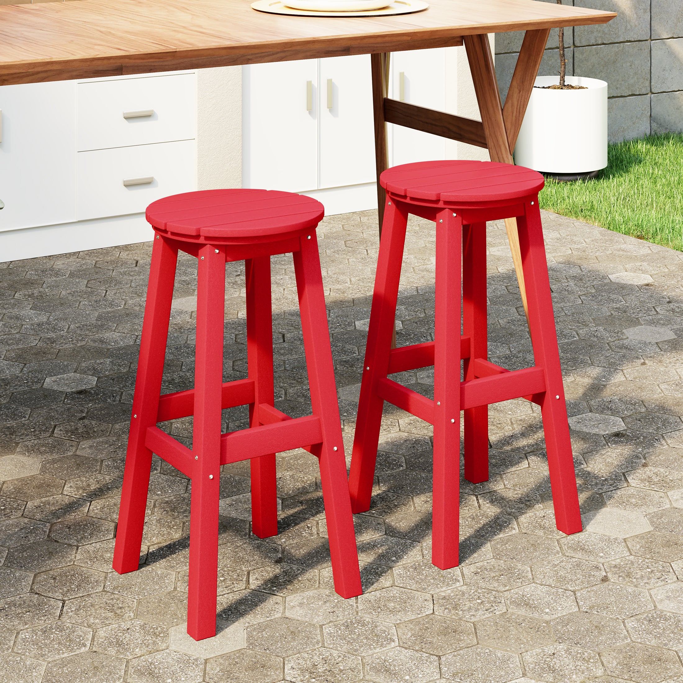 Paradise 29" HDPE Outdoor Patio Round Bar Stool Set of 2