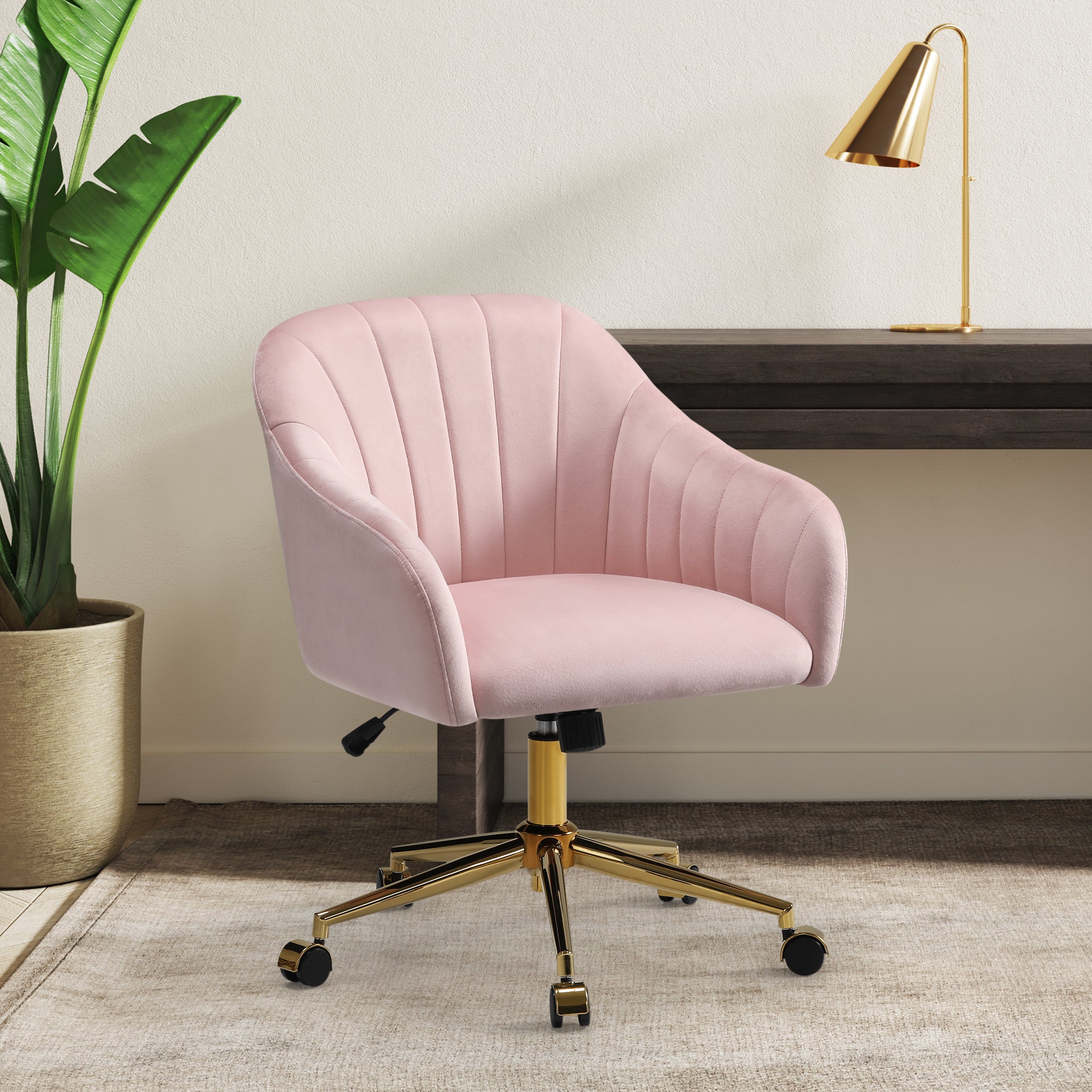 Alaia Upholstered Velvet Swivel Vanity Office Chair With Wheels