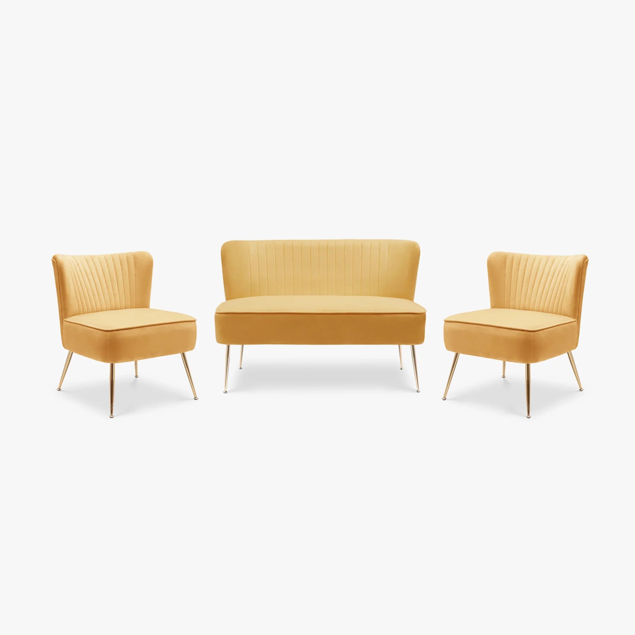 Alaia Mid Century Modern Tufted Velvet Loveseat Sofa and 25" Accent Chair 3-Piece Set