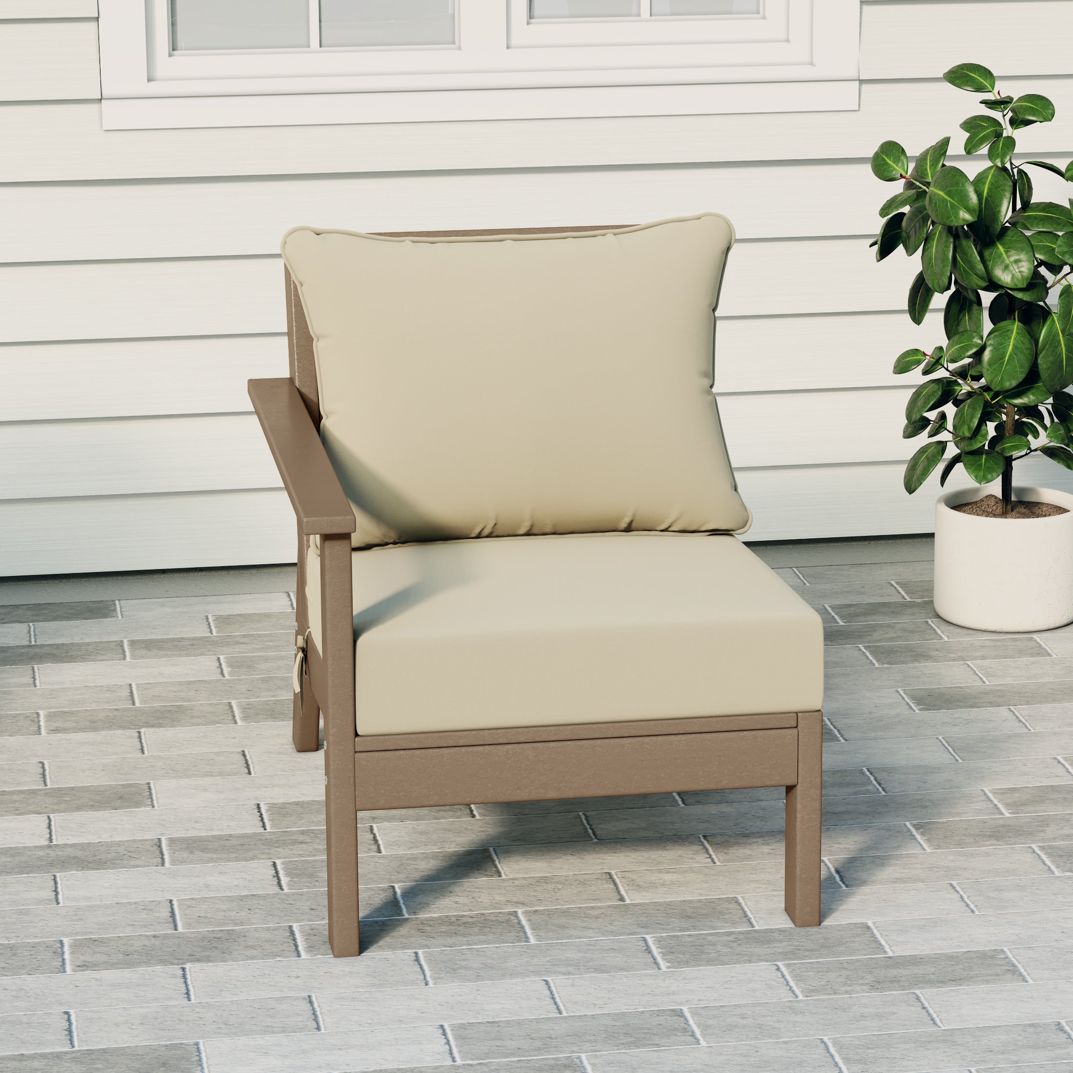 Portsmouth Outdoor Patio HDPE Left Arm Sectional Corner Club Chair with Patio Cushions