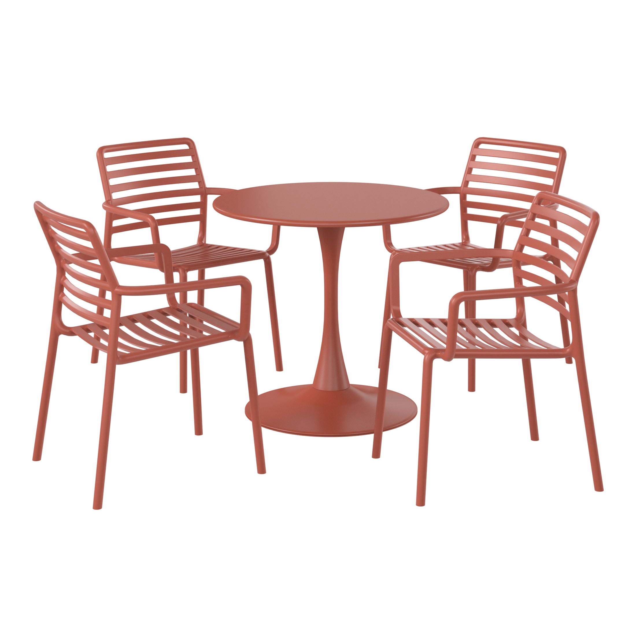 Sunshine 5-Piece Indoor Outdoor Metal Patio Dining Table Set With Stackable Plastic Patio Arm Chairs
