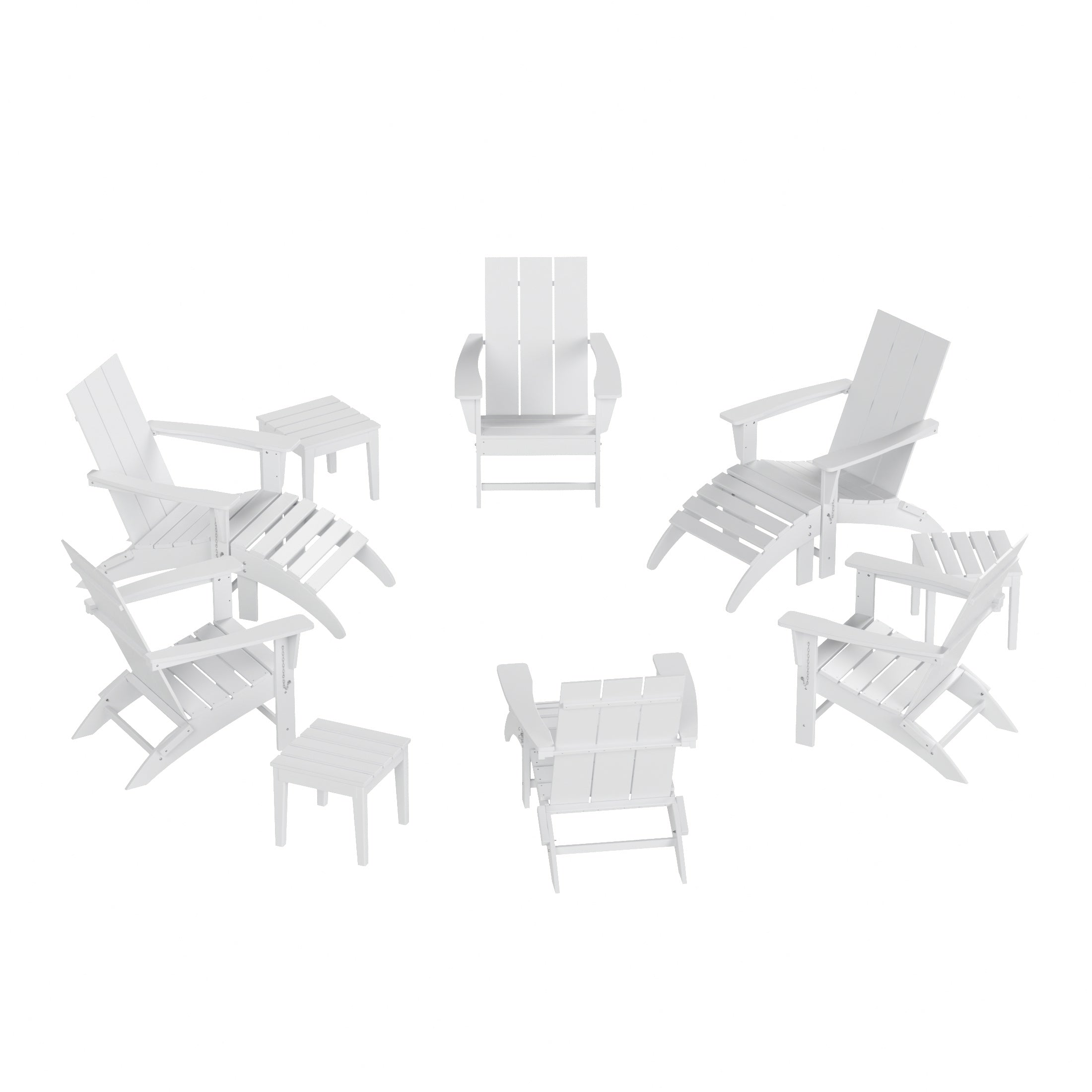 Palms 12-Piece Modern Poly Folding Adirondack Chair with Ottoman and Side Table
