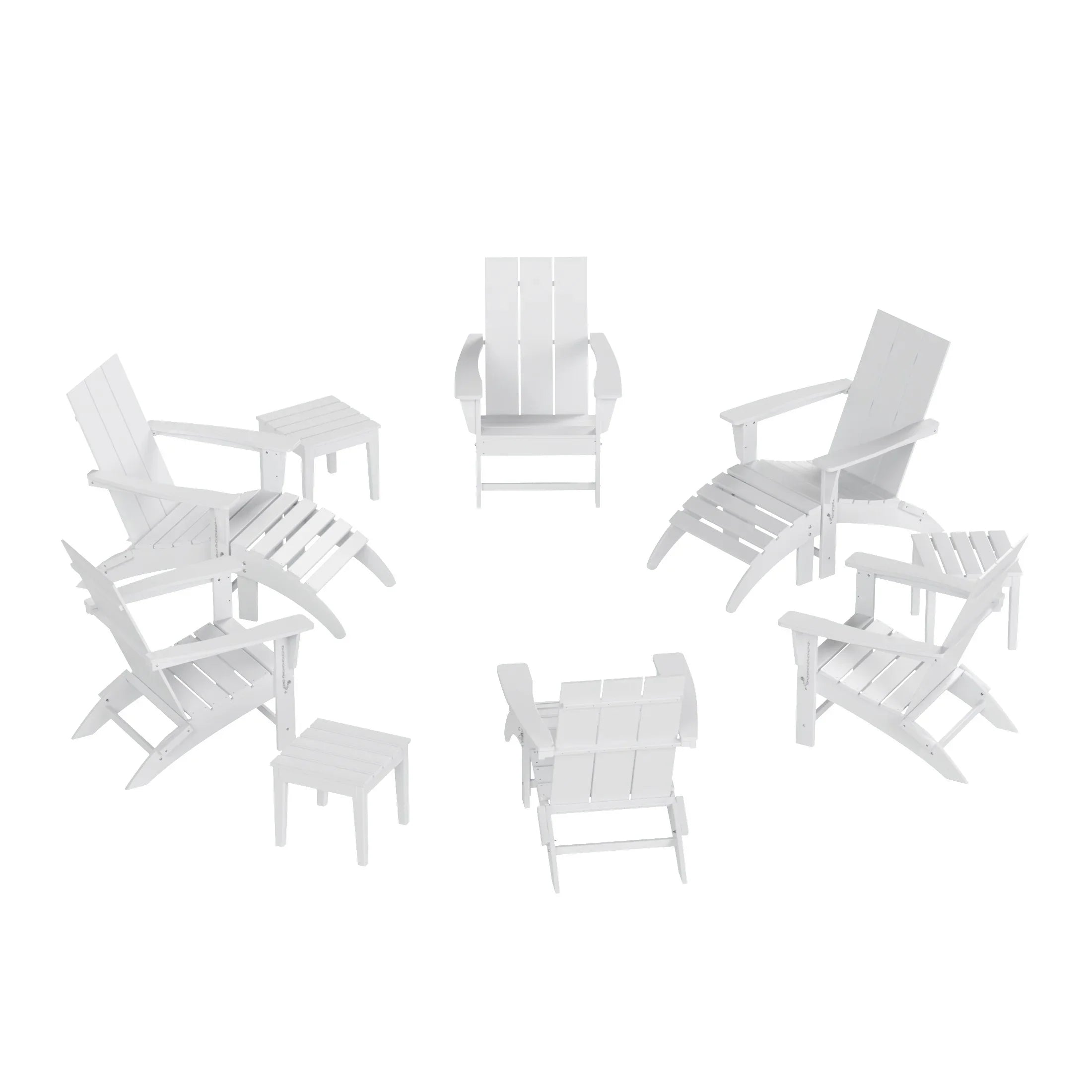 Palms 12-Piece Modern Poly Folding Adirondack Chair with Ottoman and Side Table