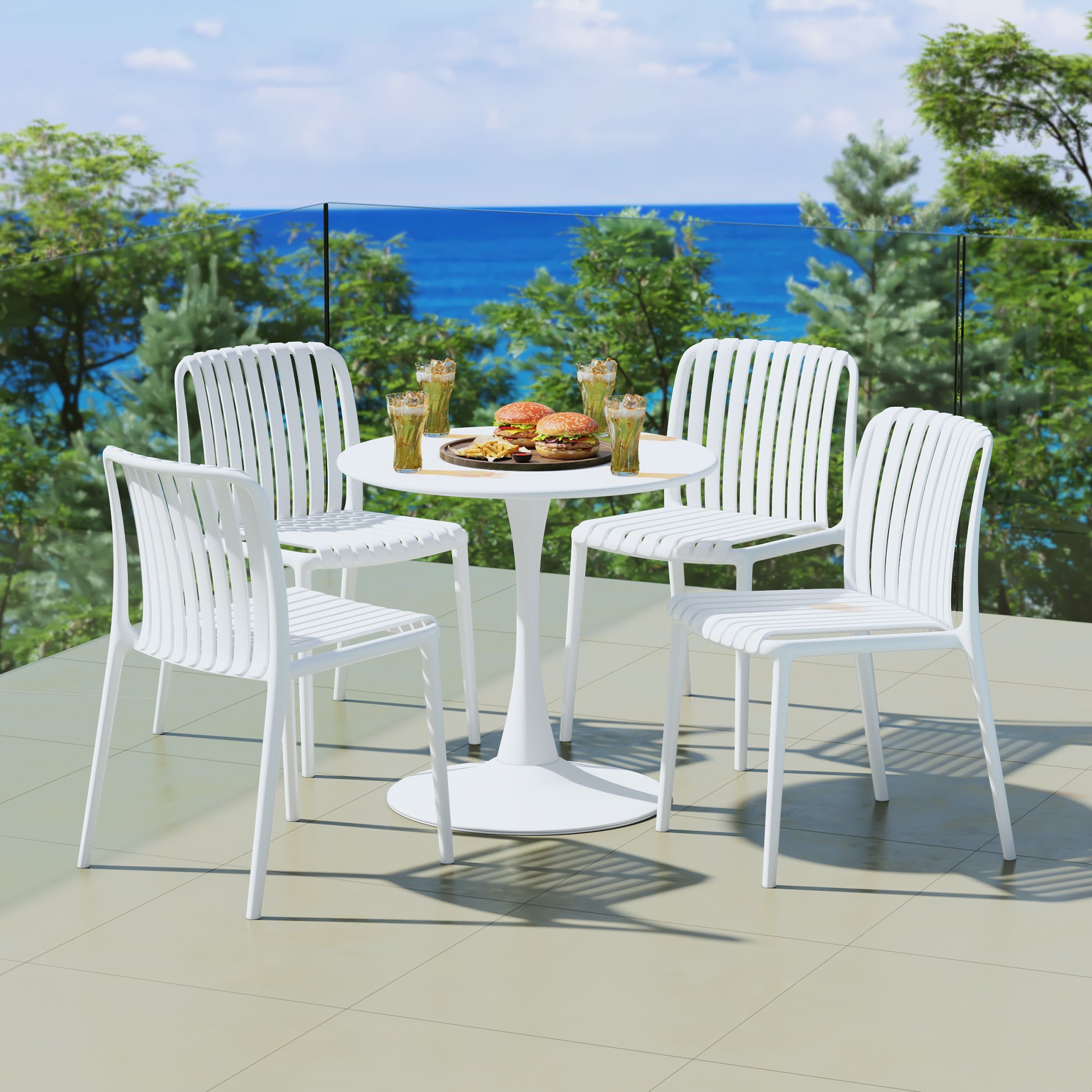 Sunshine 5-Piece Outdoor Metal Dining Table Set And Stackable Resin Patio Chairs