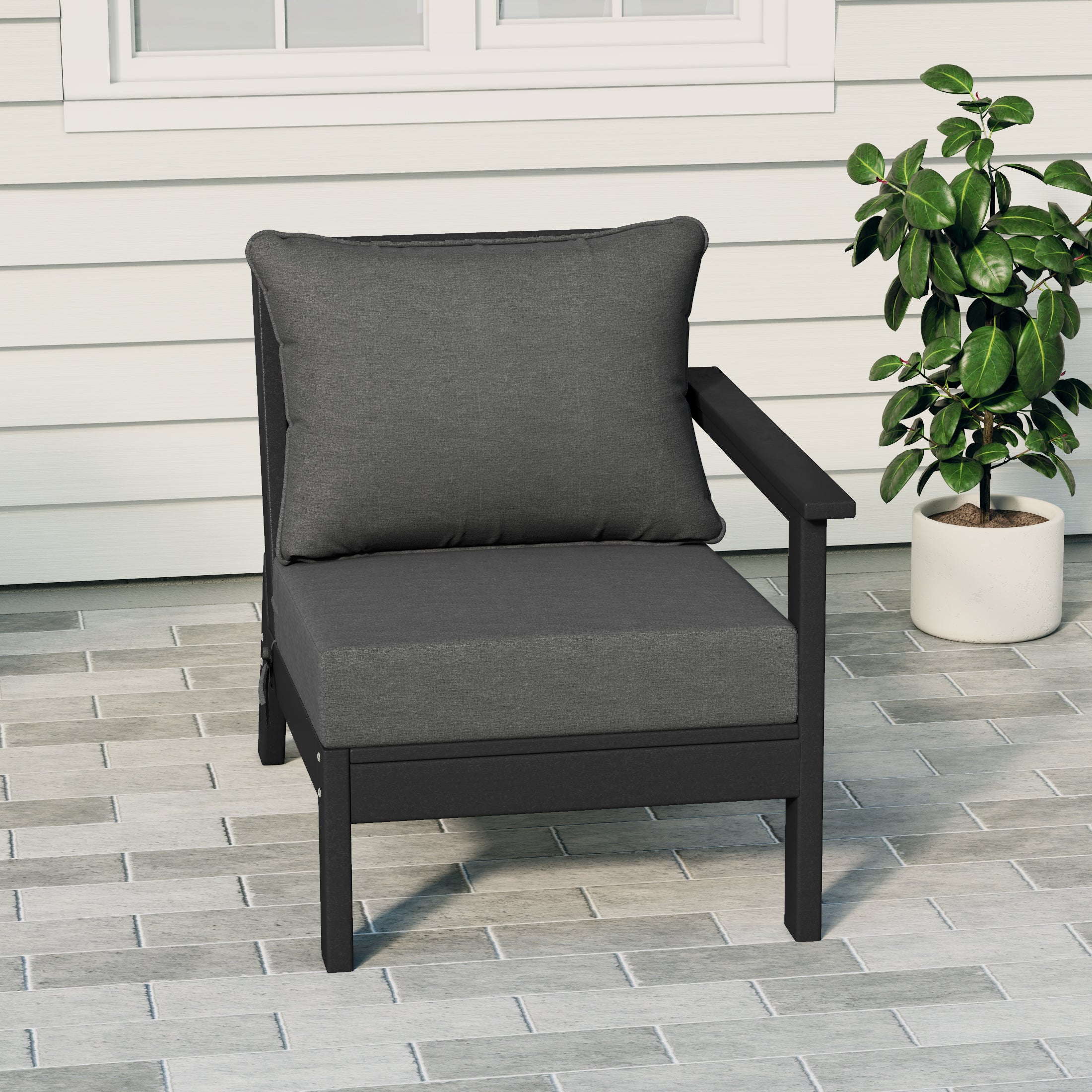 Portsmouth Outdoor Patio HDPE Right Arm Sectional Corner Club Chair with Patio Cushions