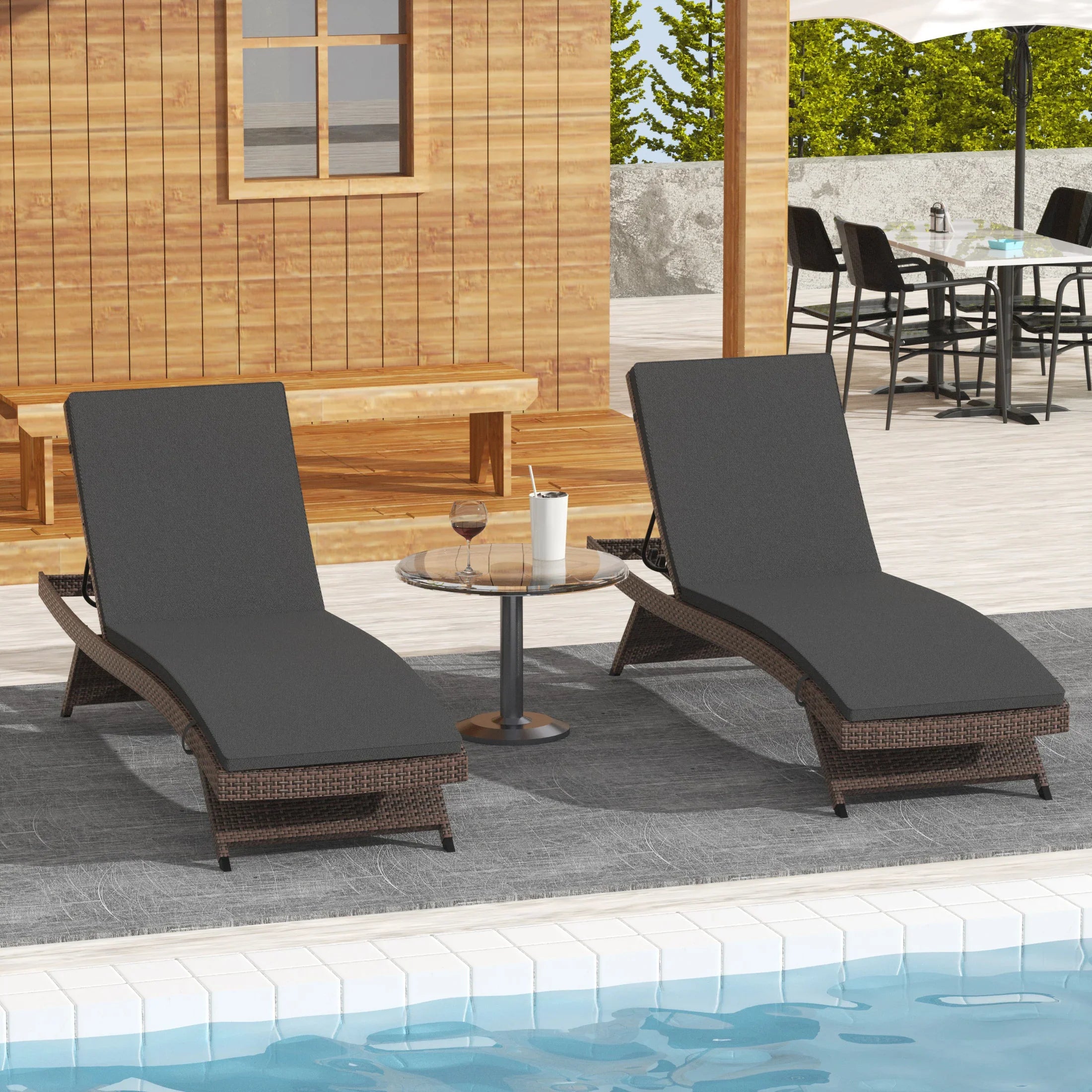 Bahama Brown Rattan Wicker Outdoor Patio Chaise Lounge with Cushion (Set of 2)