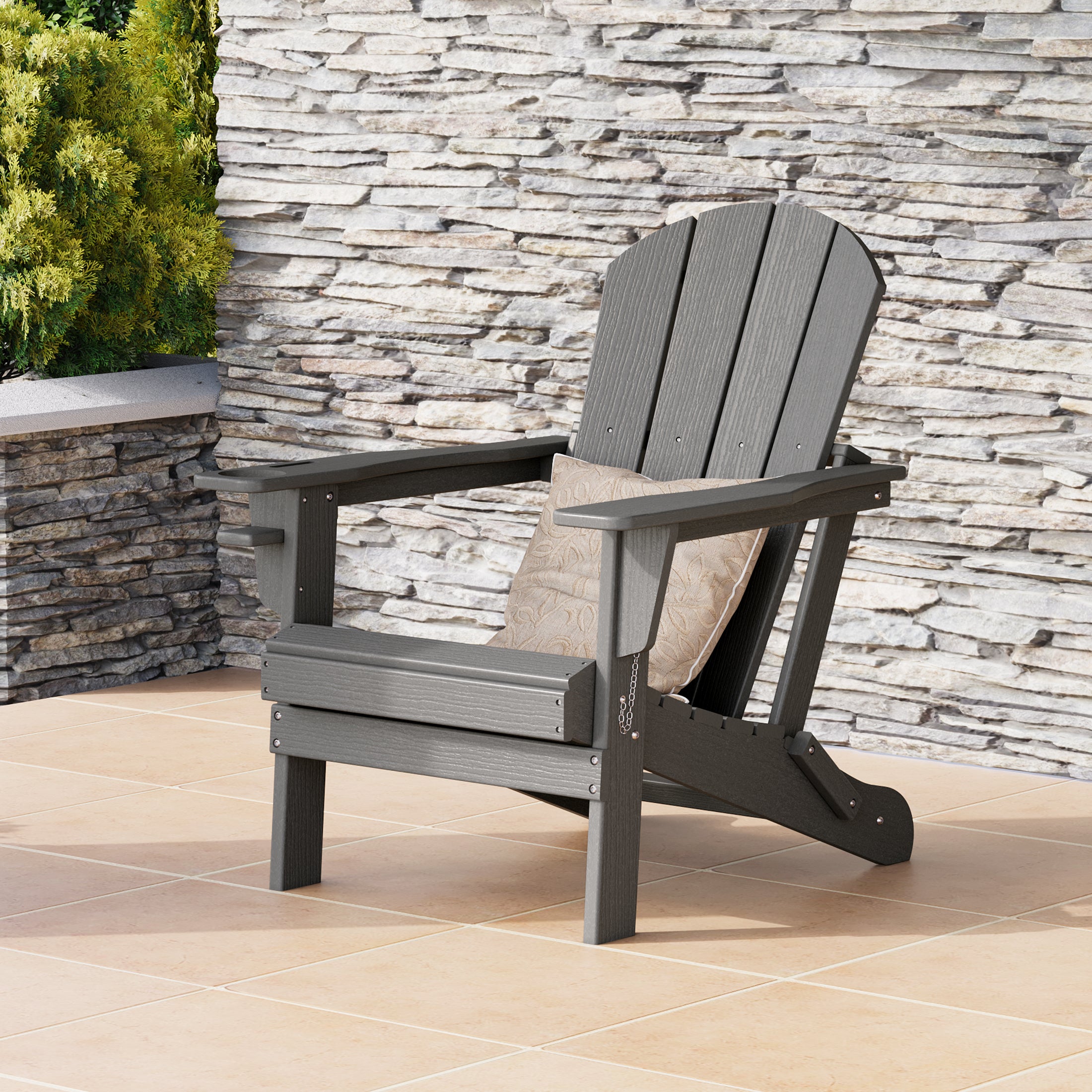 Rockport Outdoor Patio HDPE Resin Adirondack Chair With Cup Holder and Phone Holder