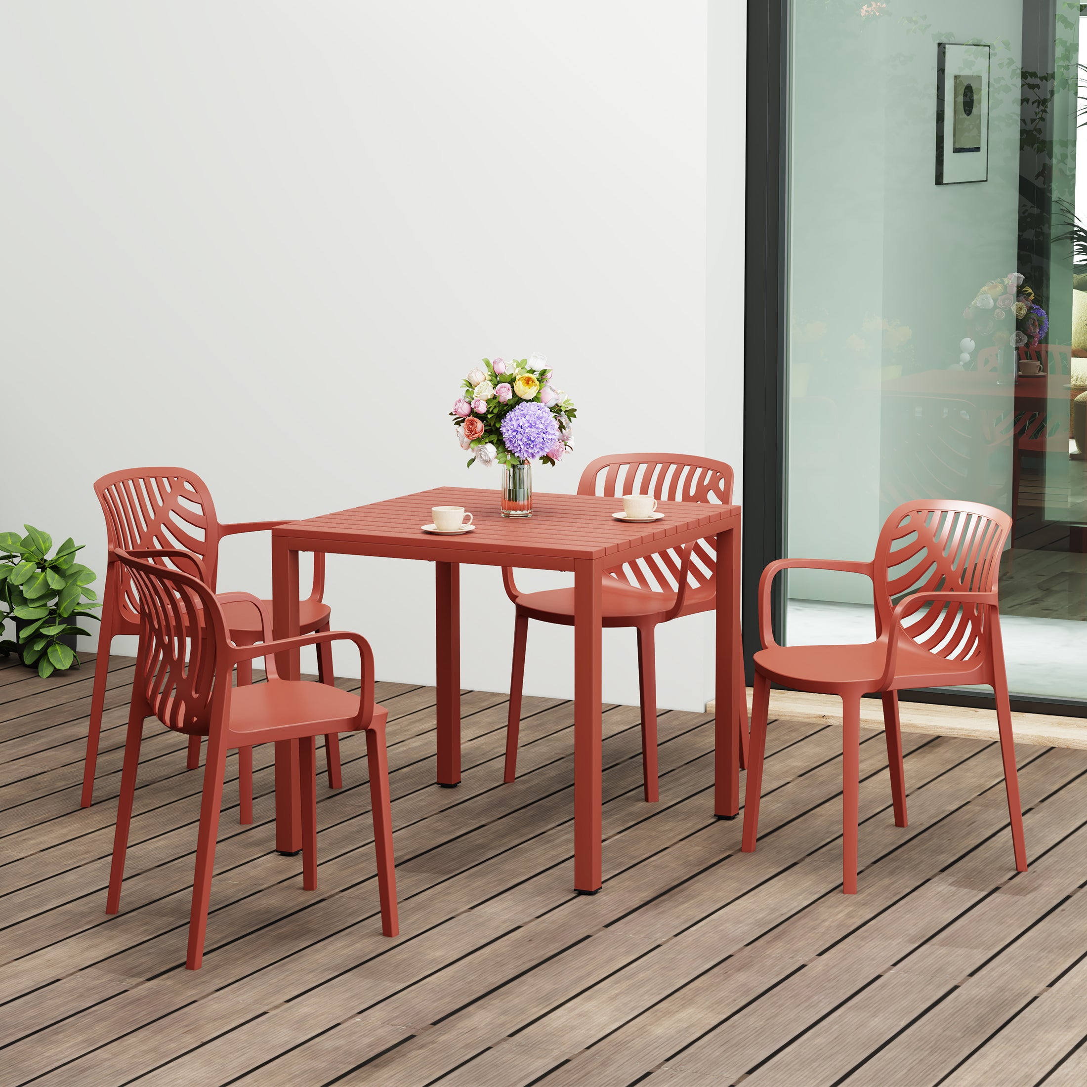 Sunshine 5-Piece Outdoor Square Dining Table Patio Set with Stackable Patio Dining Chairs