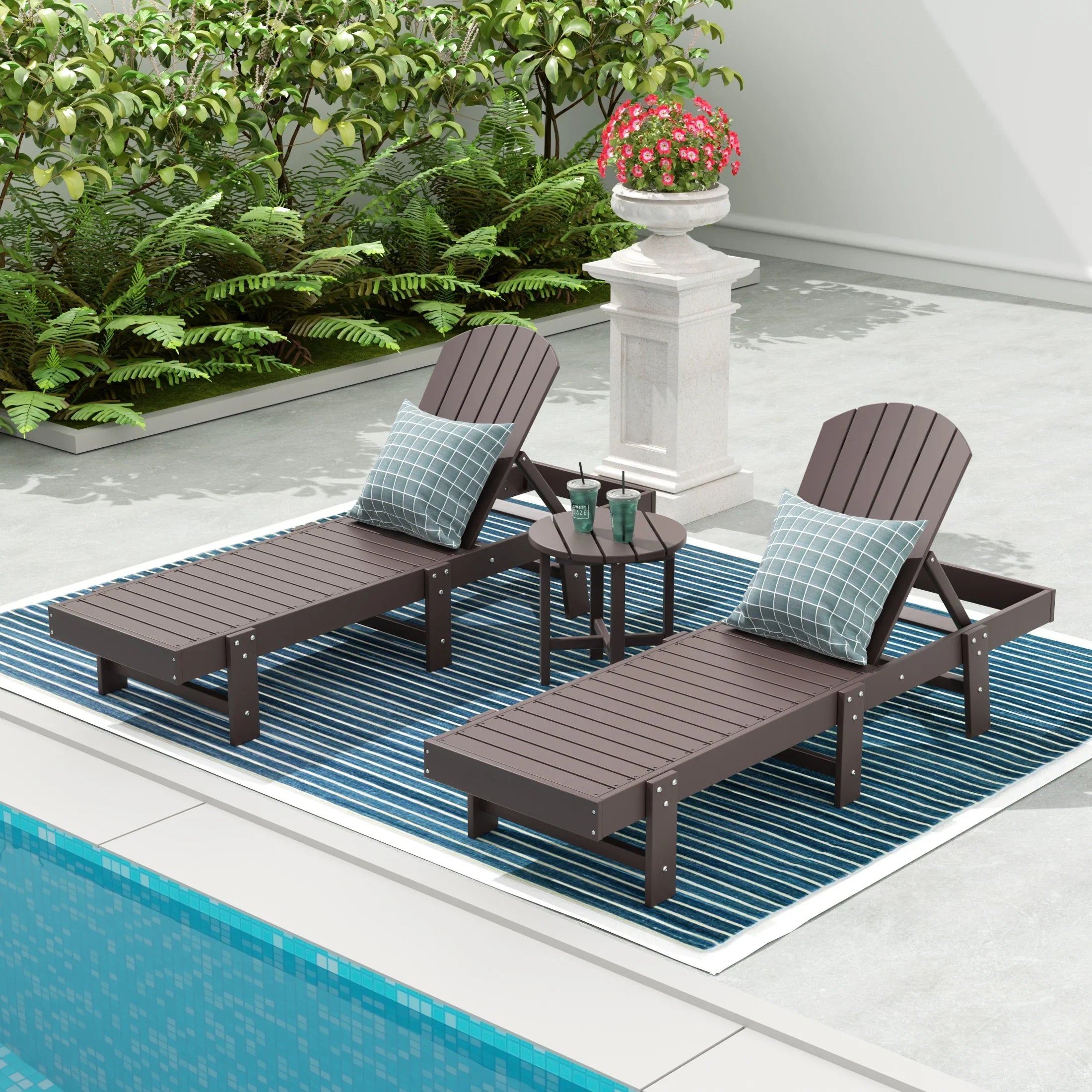 Portside 3 Piece Adirondack Poly Reclining Chaise Lounge