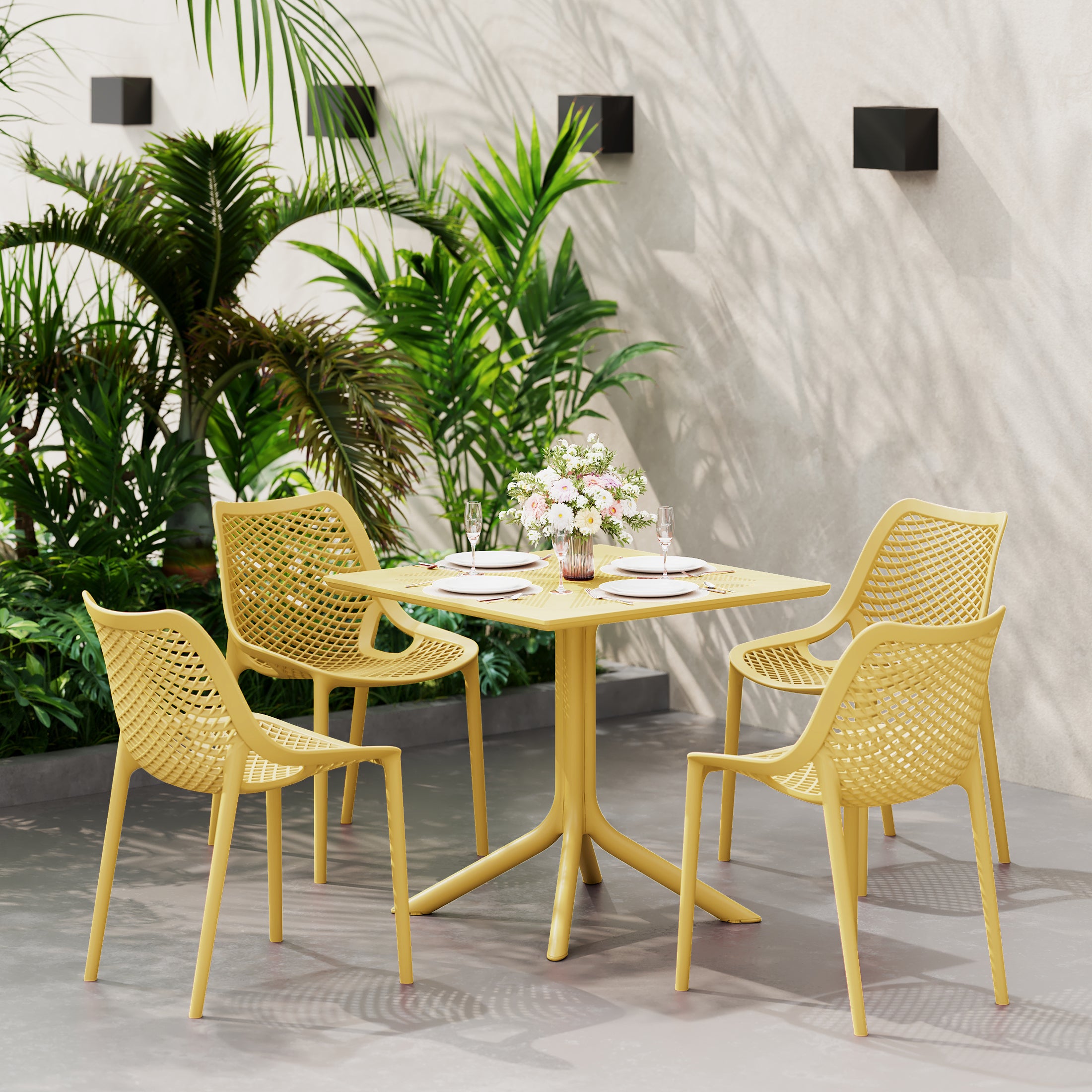 Sunshine 31.5" Square Plastic Outdoor Patio Dining Table for 4