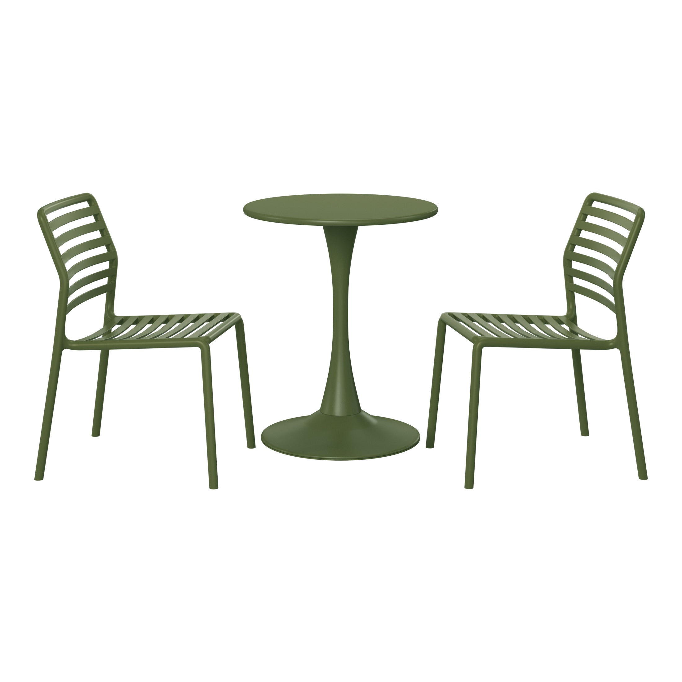 Sunshine 3-Piece Outdoor Metal Round Dining Table Set With Stackable Resin Patio Dining Chairs