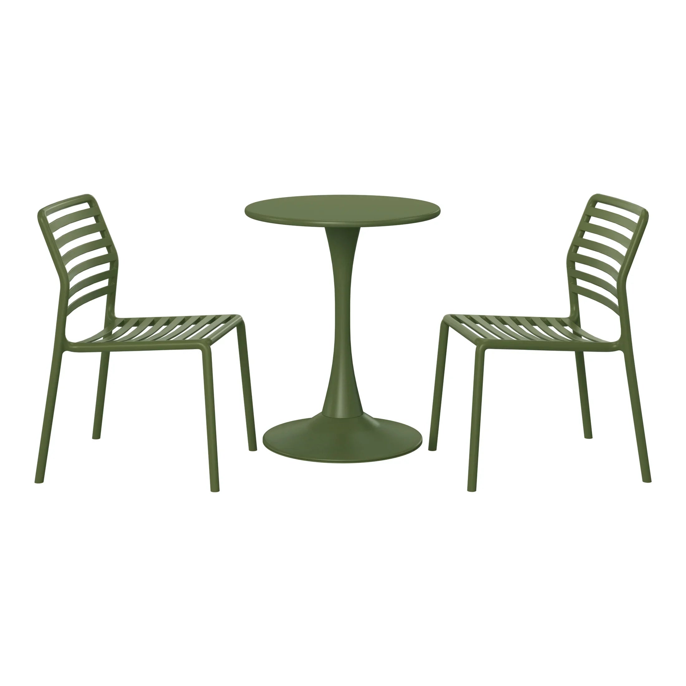 Sunshine 3-Piece Outdoor Metal Round Dining Table Set With Stackable Resin Patio Dining Chairs