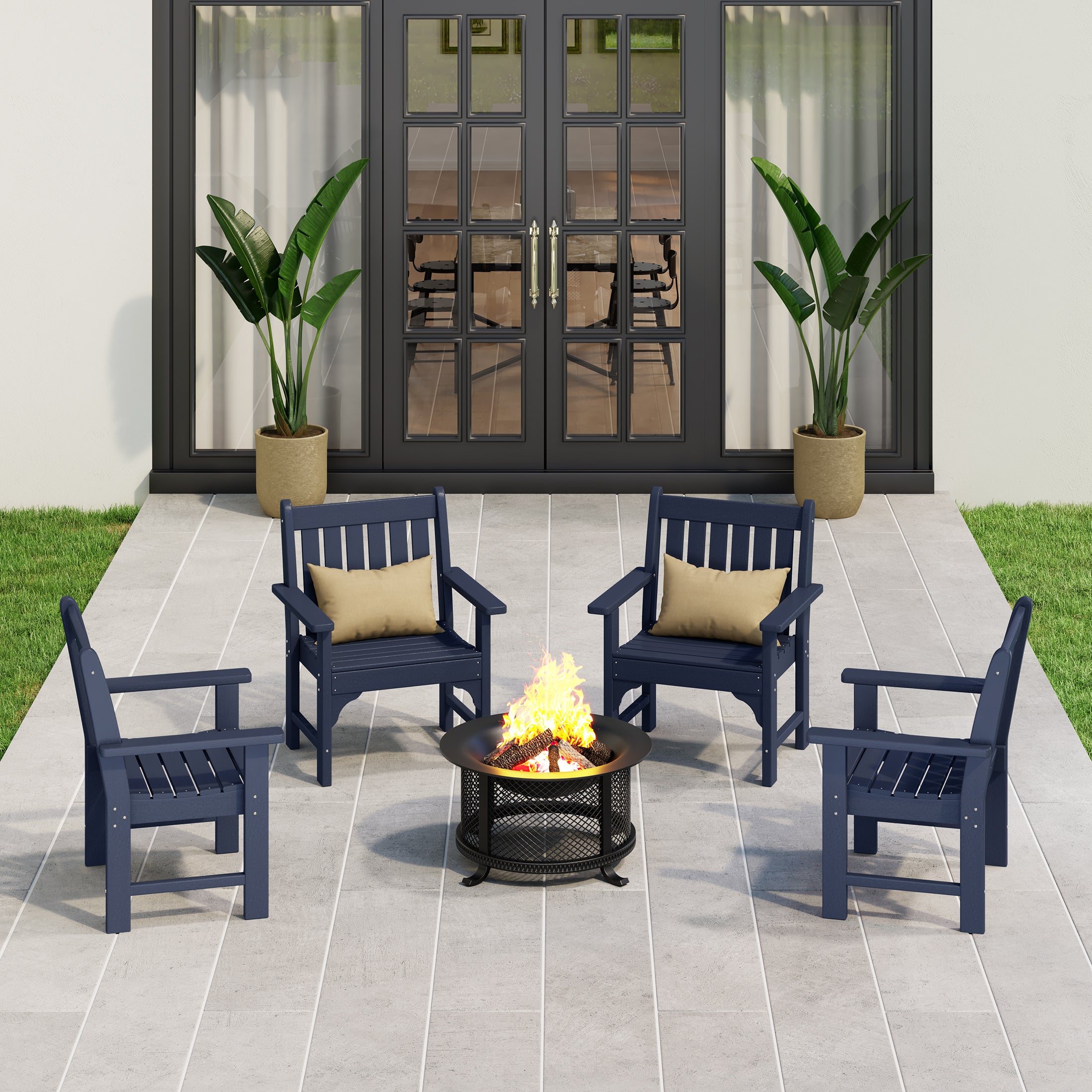 Paradise Outdoor Patio HDPE Adirondack Dining Arm Chairs (Set of 4)