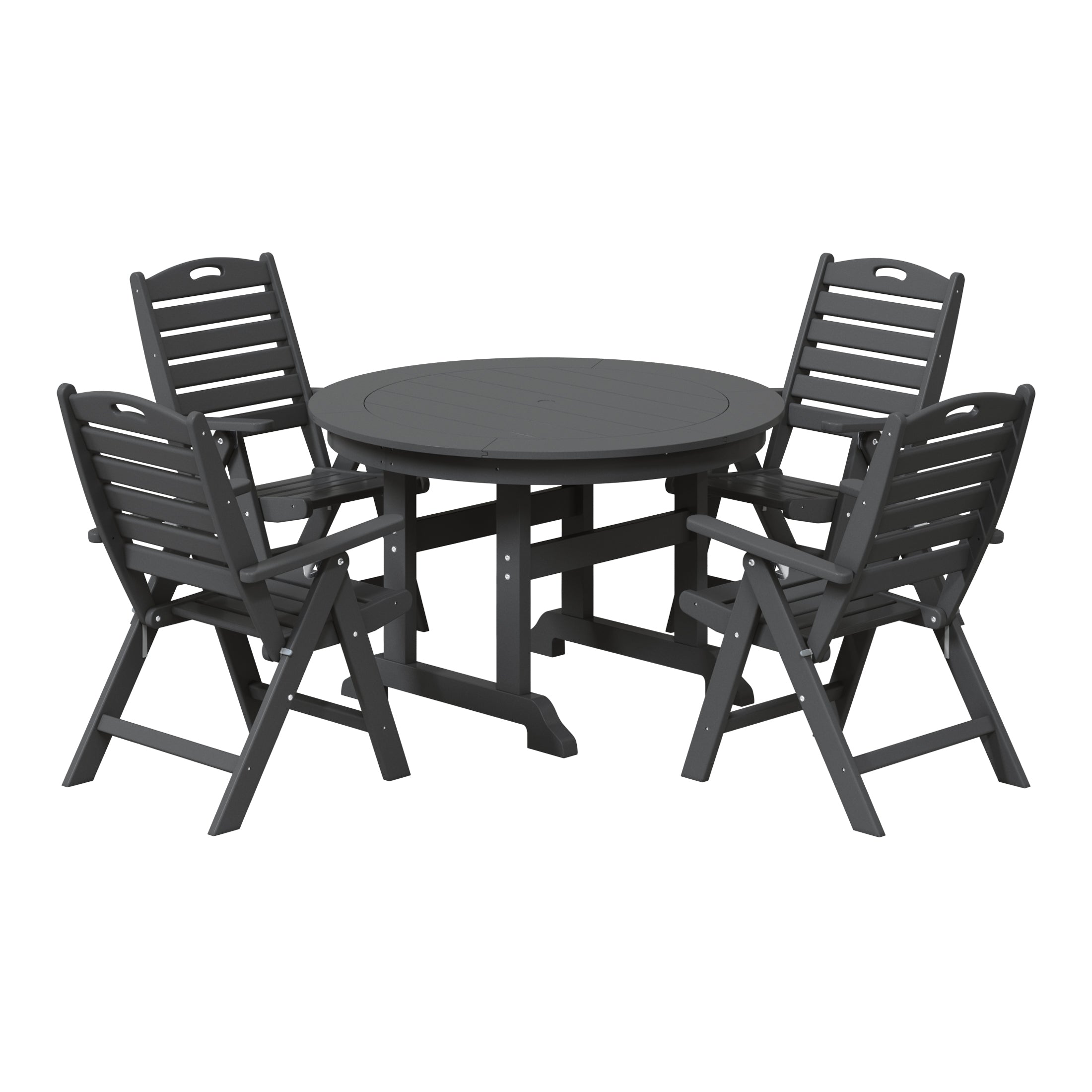 Paradise 5-Piece HDPE Round Patio Dining Table Set with Foldable Chairs