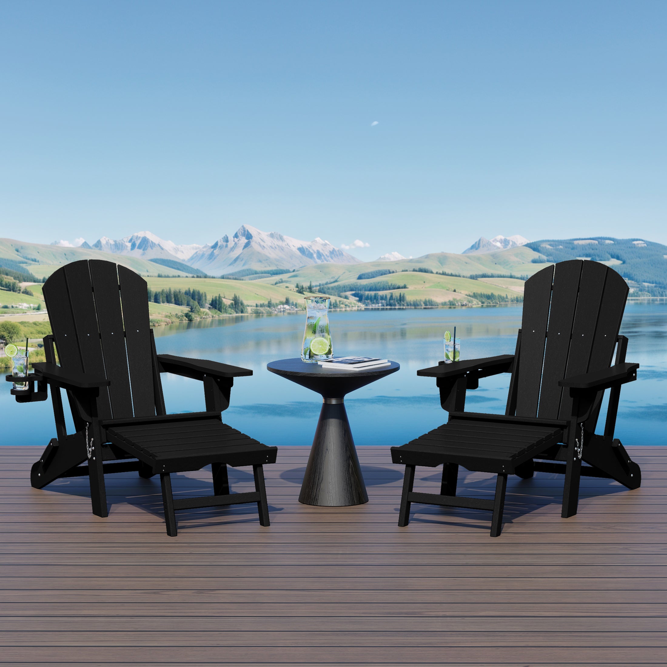 Paradise Folding Adjustable Adirondack Chair with Retractable Ottoman and Cup Holder (Set of 2)