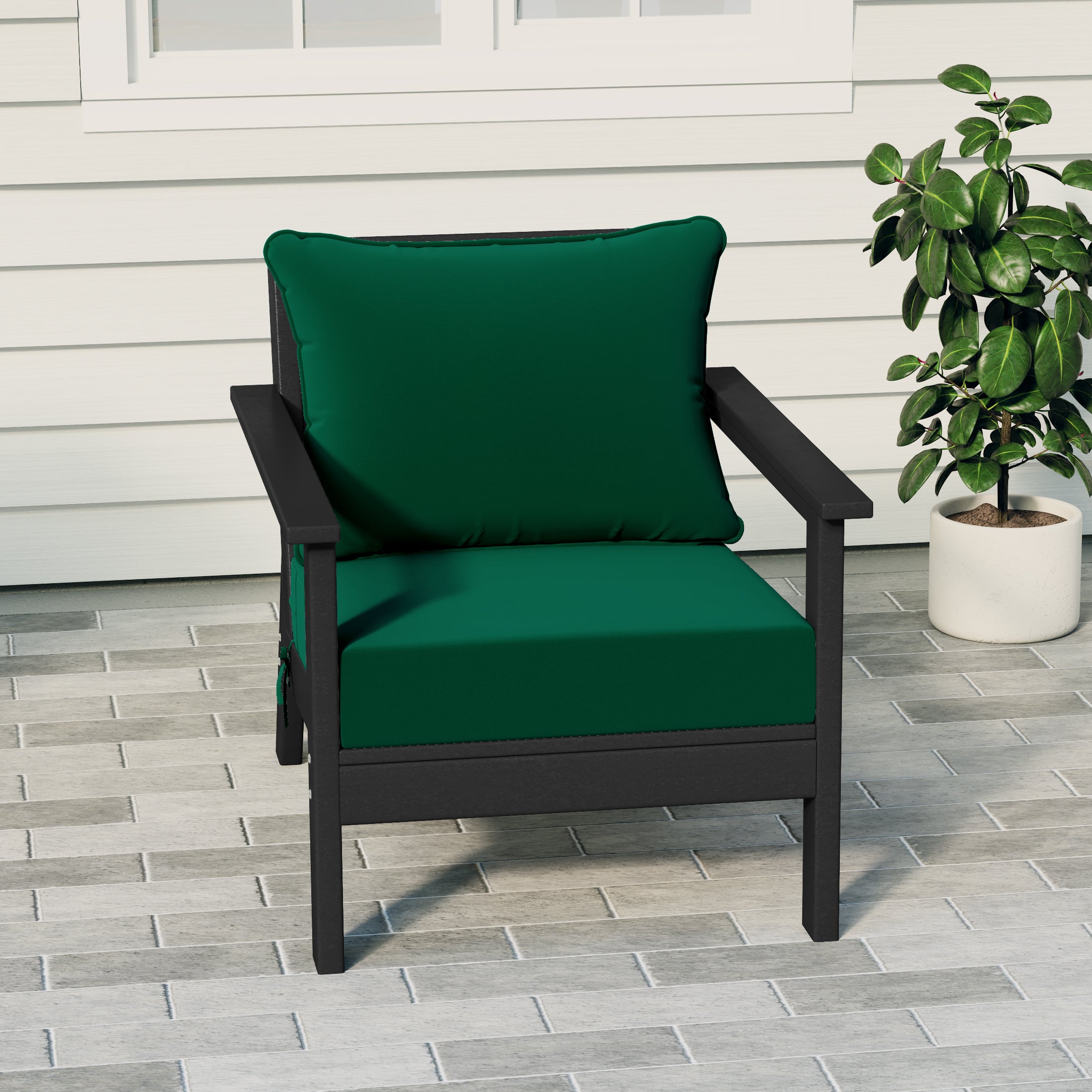 Portsmouth Outdoor Modern HDPE Patio Club Chair with Deep Seat Cushions