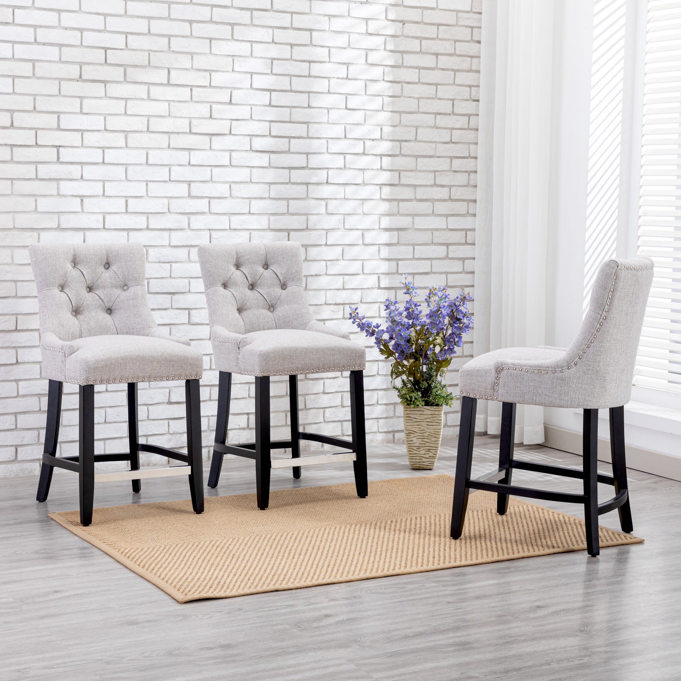 Bellmount 24" Upholstered Wood Counter Stool with Tufted Back (Set of 3)