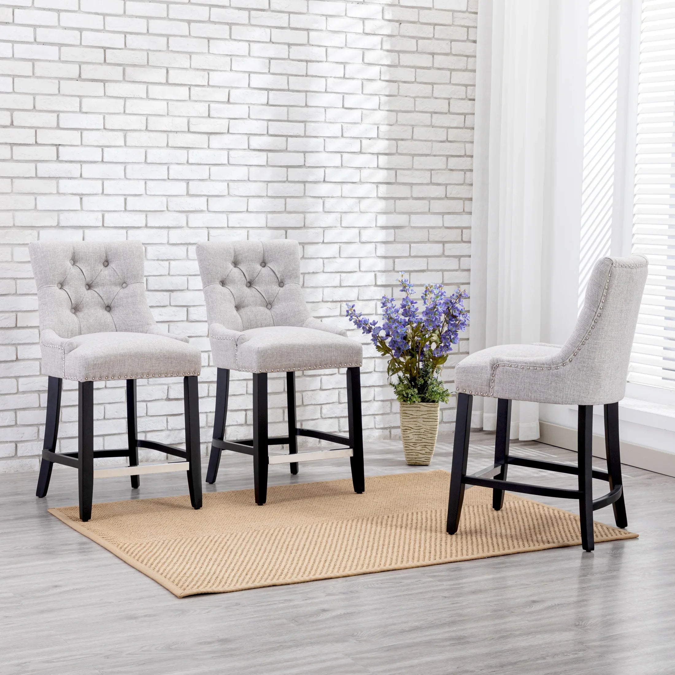 Bellmount 24" Upholstered Wood Counter Stool with Tufted Back (Set of 3)