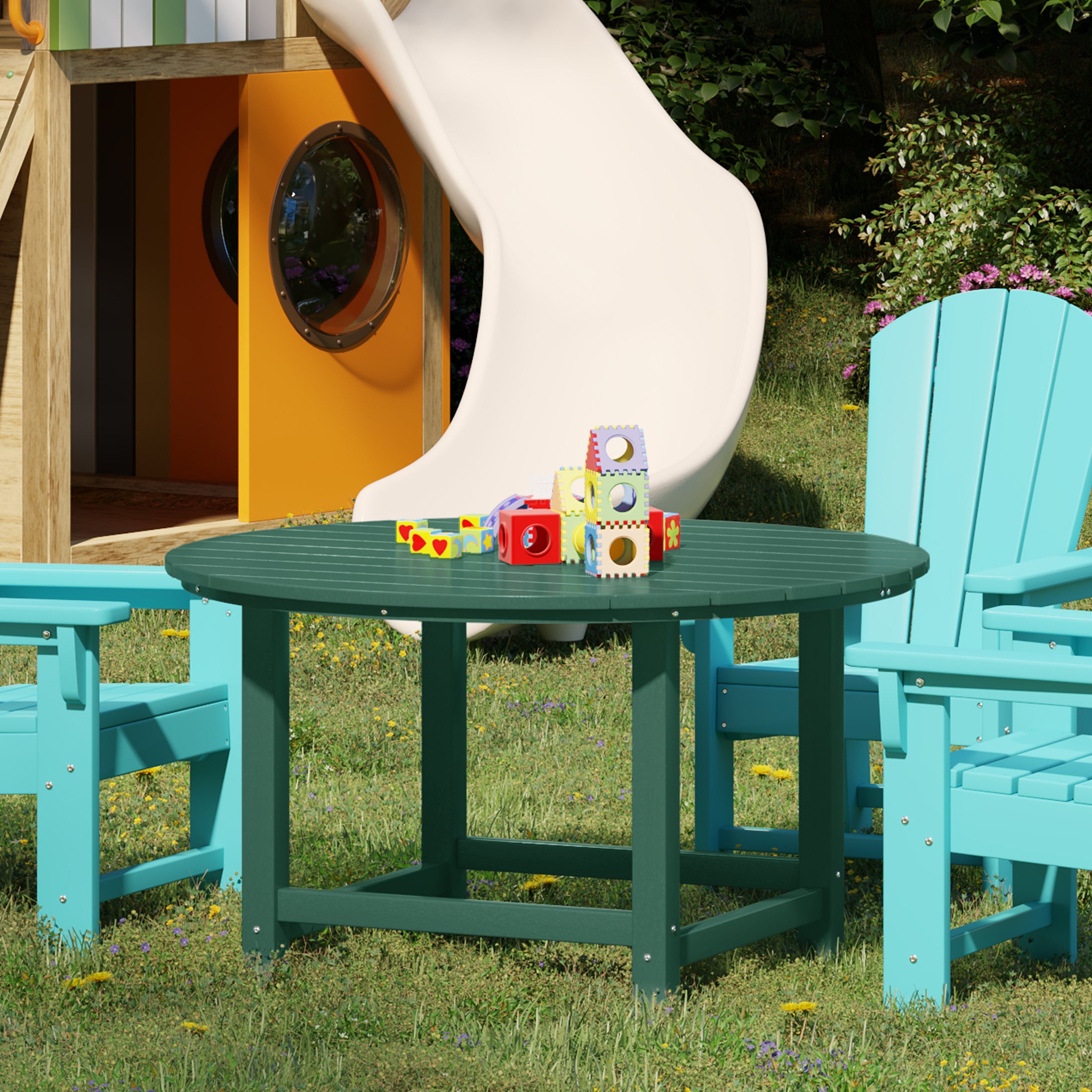 Paradise Kids Outdoor Patio Furniture HDPE 38" Wide Round Dining Table