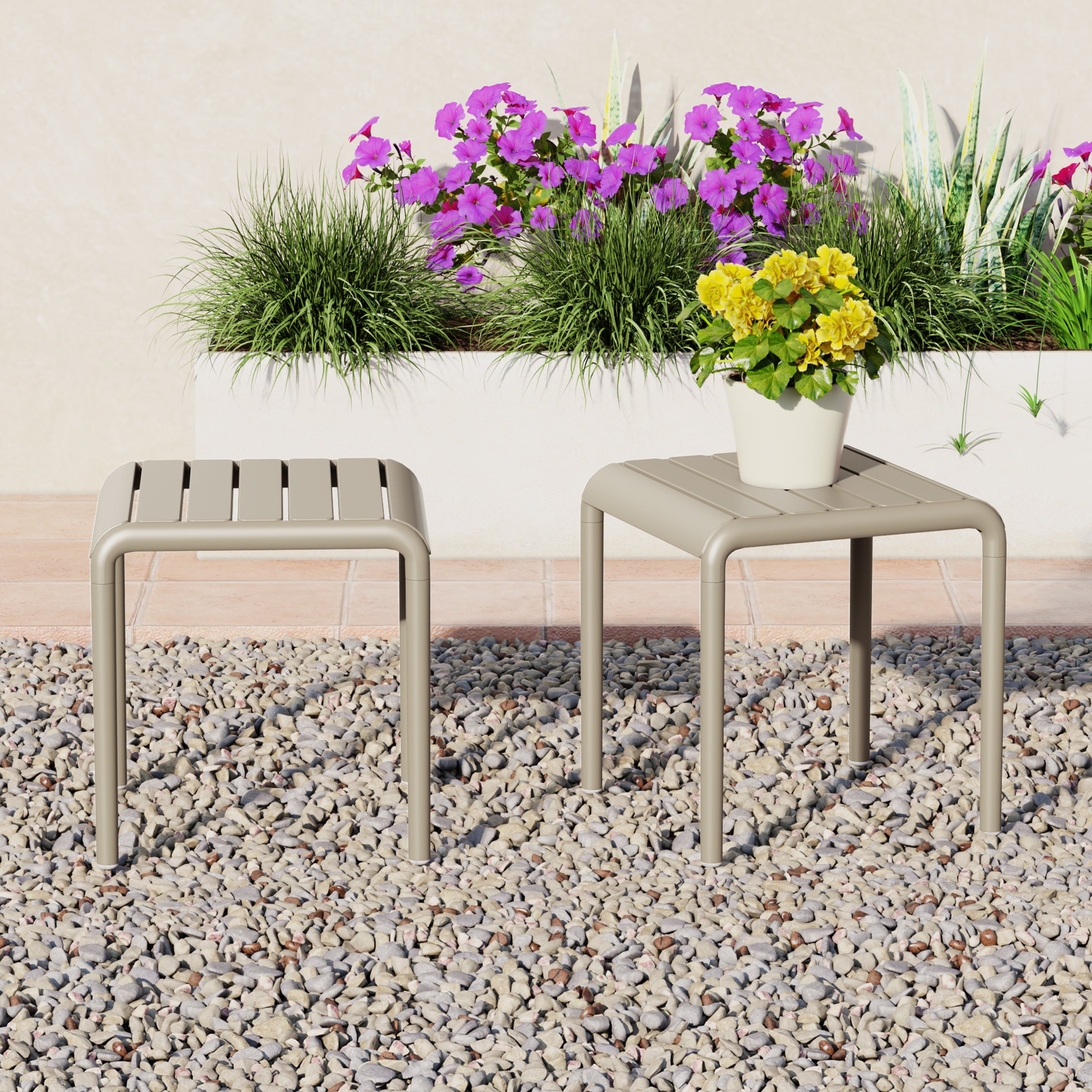 Sunshine Plastic Modern Outdoor Patio Accent Side Tables (Set of 2)