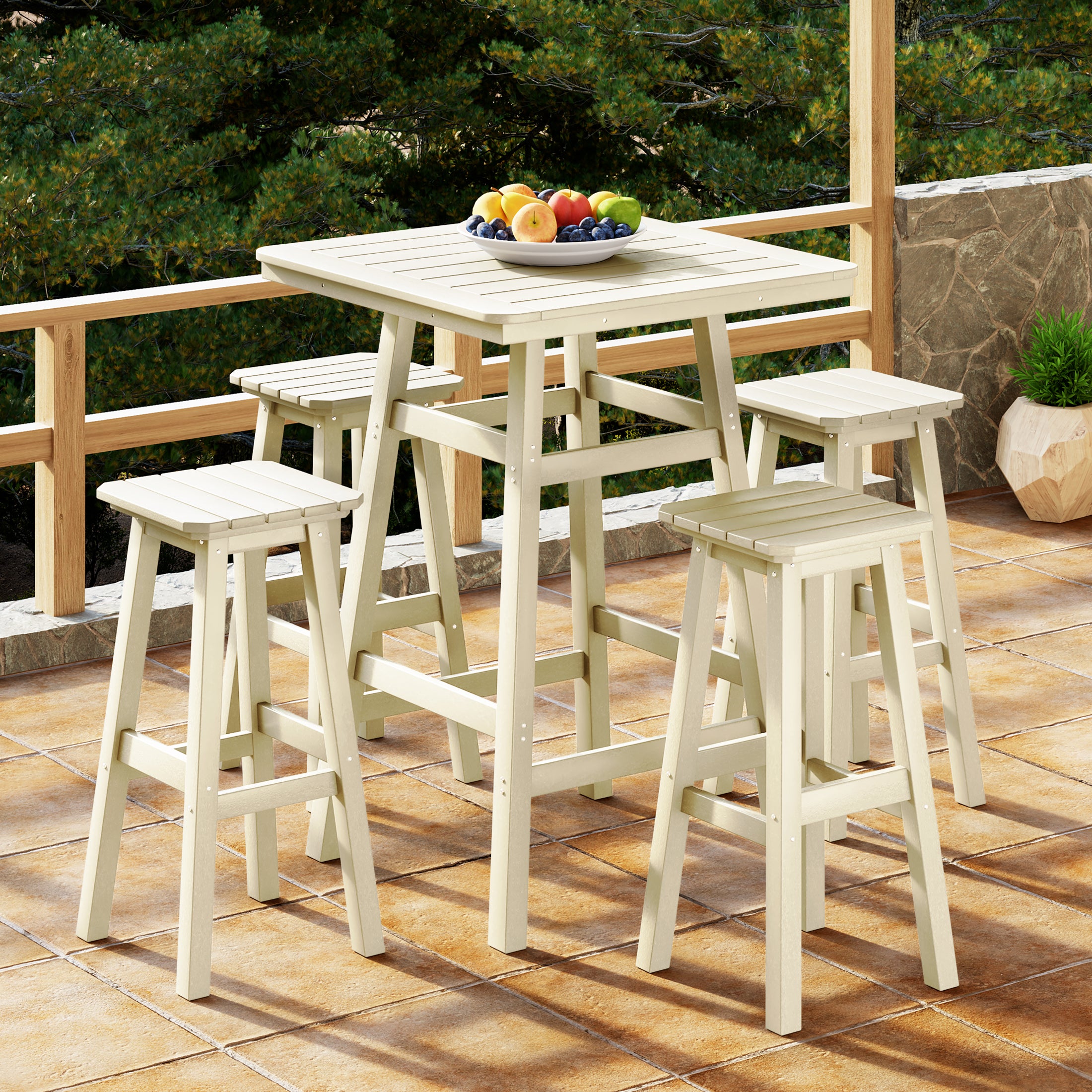 Paradise 5-Piece HDPE Outdoor Patio Dining Bar Bistro Table Set with Bar Stools
