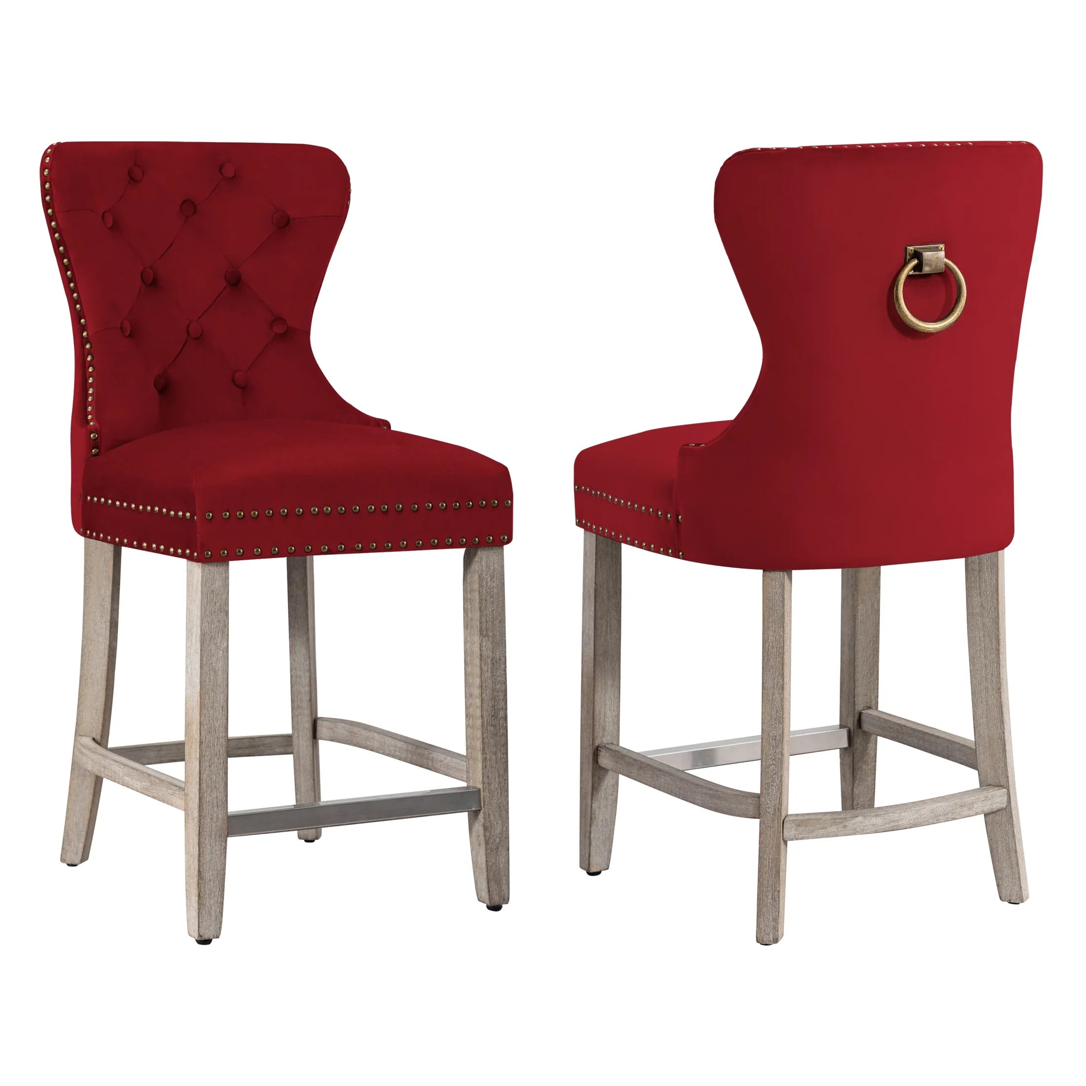 Hank 24" Tufted Velvet Counter Stool (Set of 2), Antique Gray