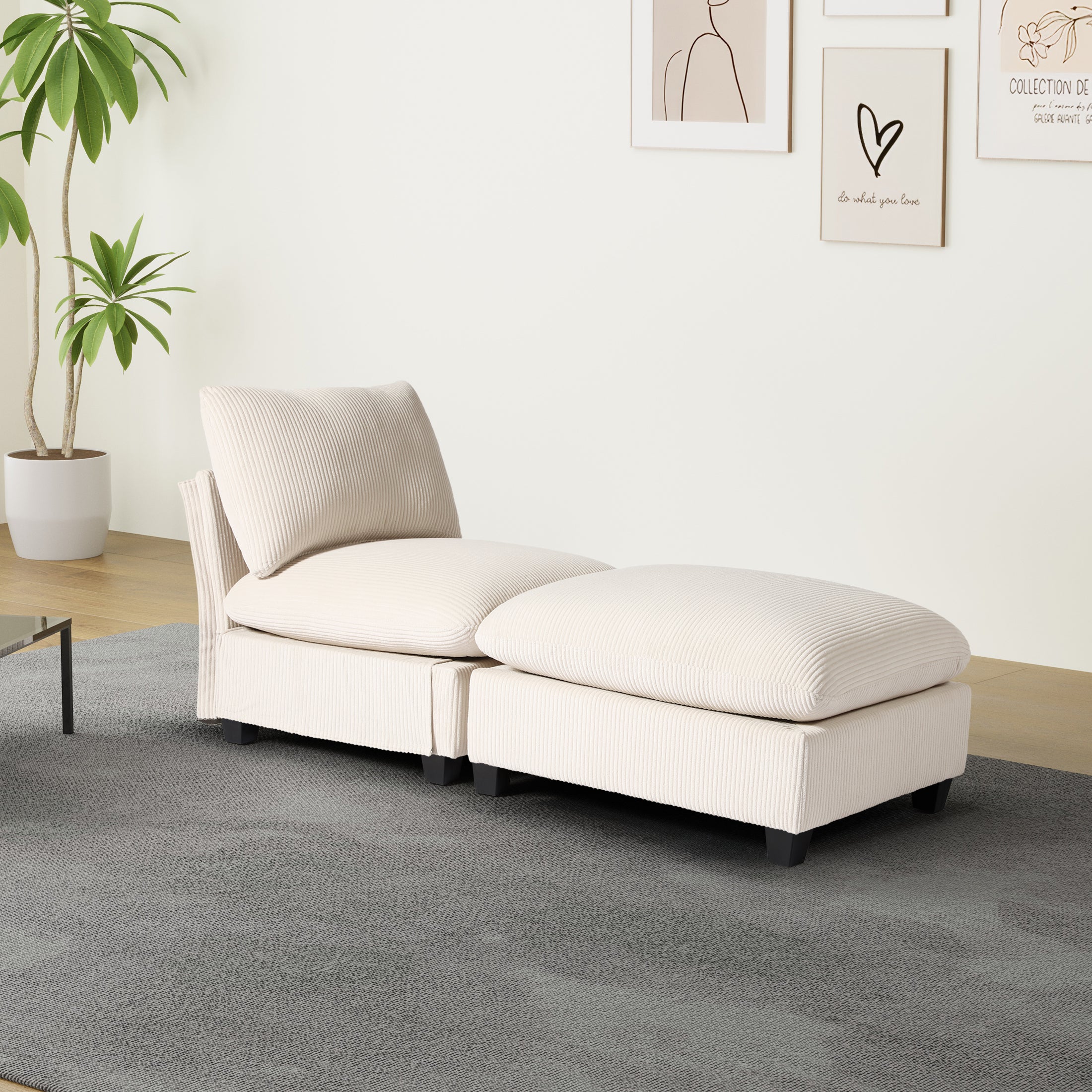 Ava 68.5" Corduroy Upholstered Indoor Chaise Lounge Chair