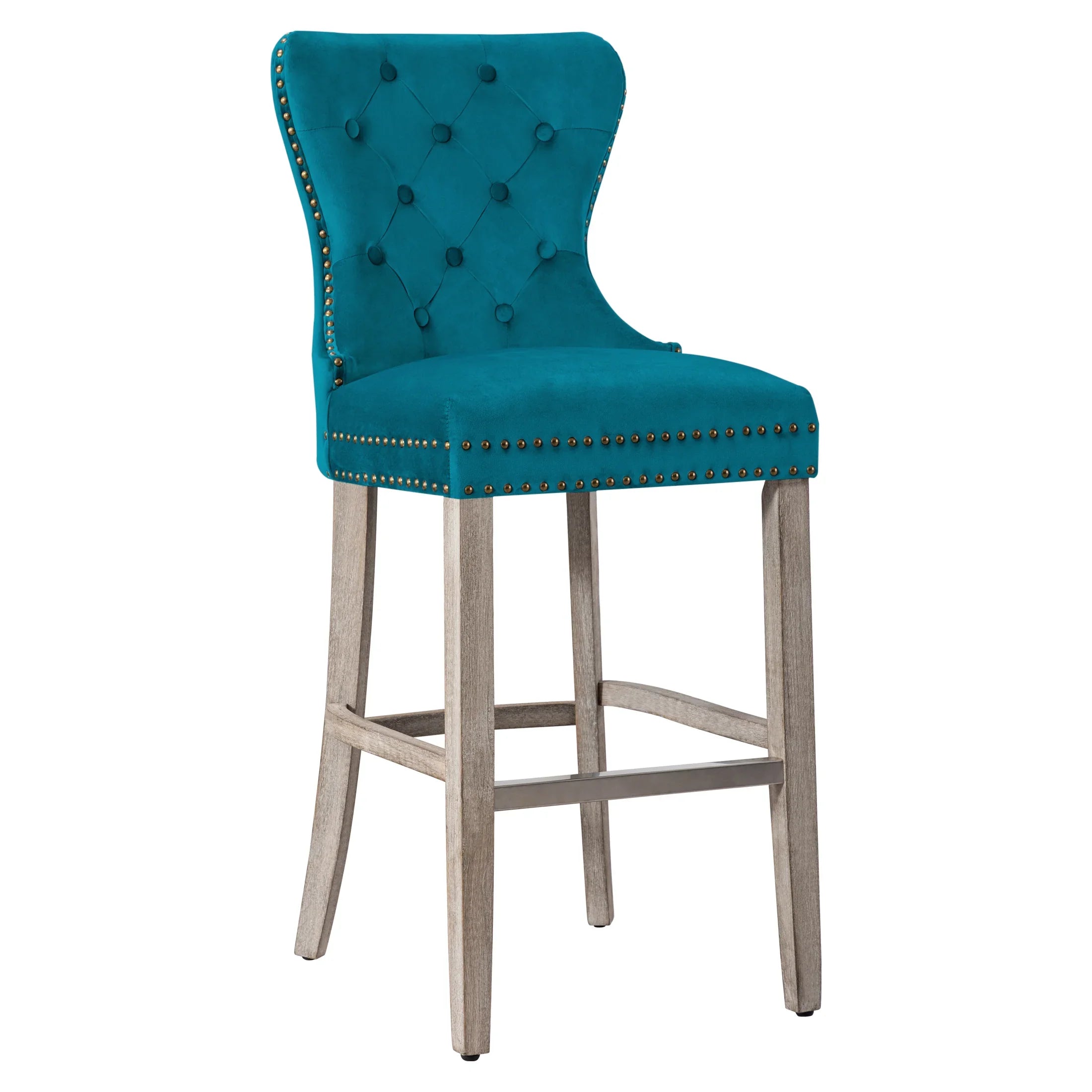 Hank 29" Tufted Velvet Bar Stool, Antique Gray