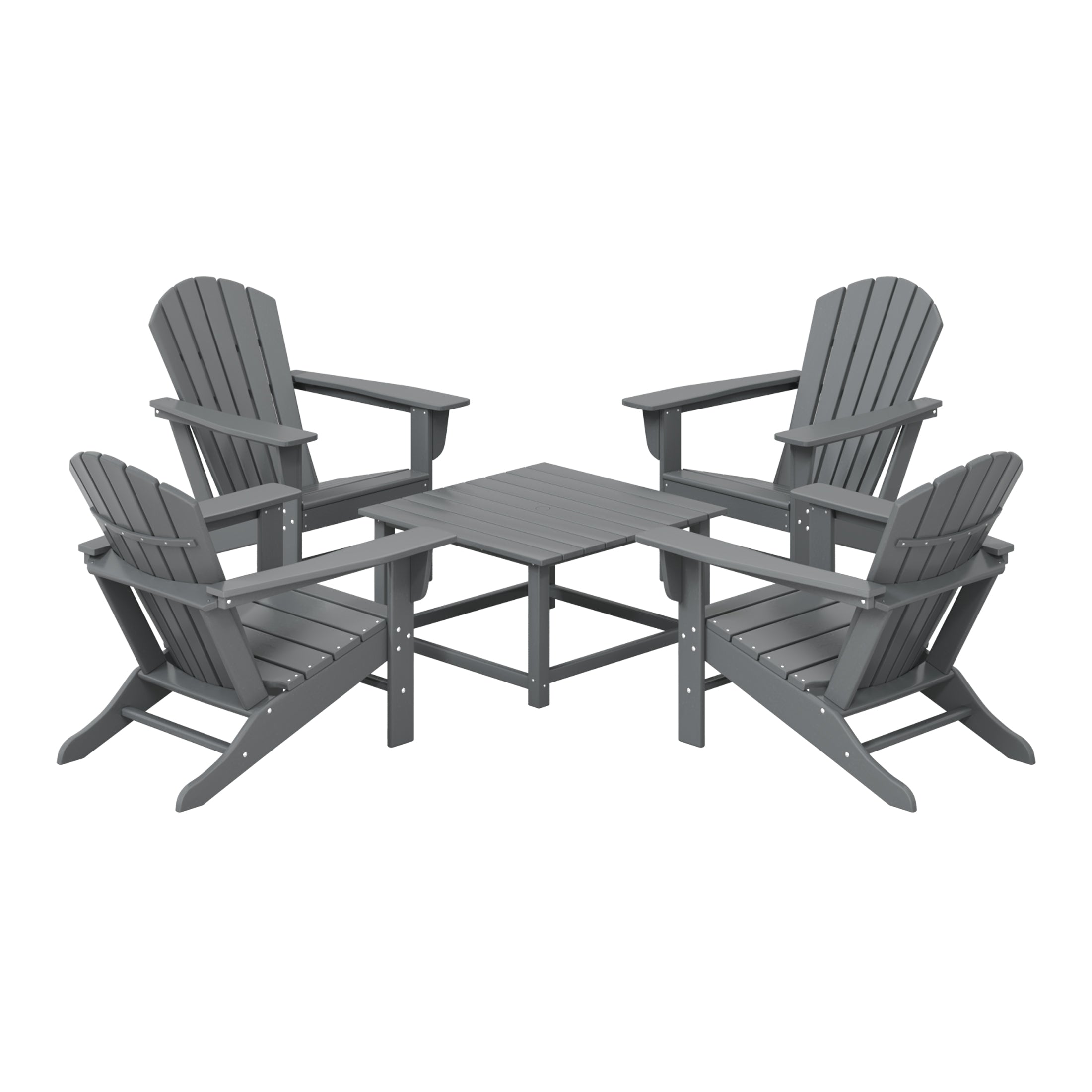 Portside 5-Piece Outdoor Patio HDPE Adirondack Chair With Square Coffee Table Conversation Set