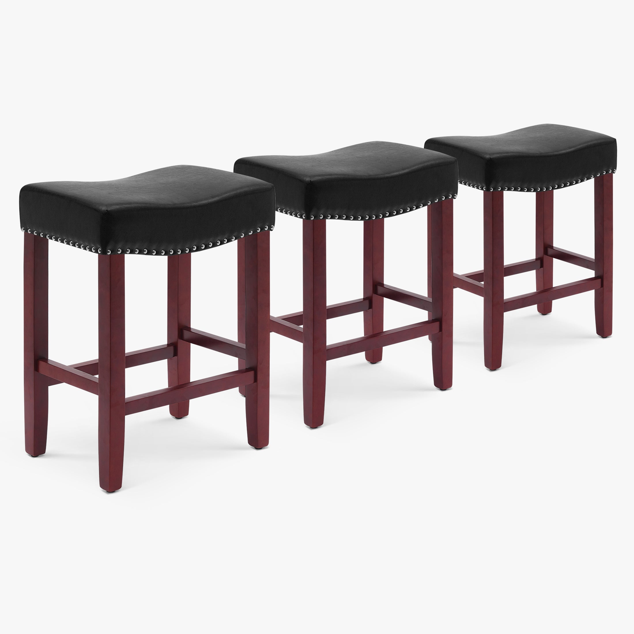 Bulmon 24" Upholstered Saddle Seat Cherry Counter Stool (Set of 3)