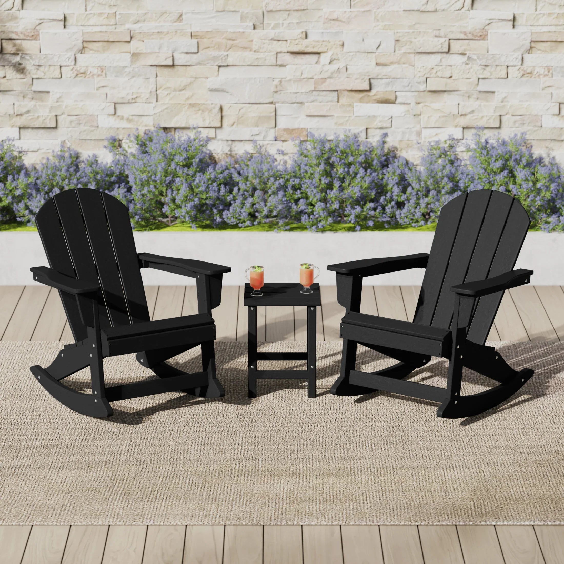 Paradise 3-Piece set Outdoor / Patio Poly Adirondack rocking chairs with a side table ( 2 seater )