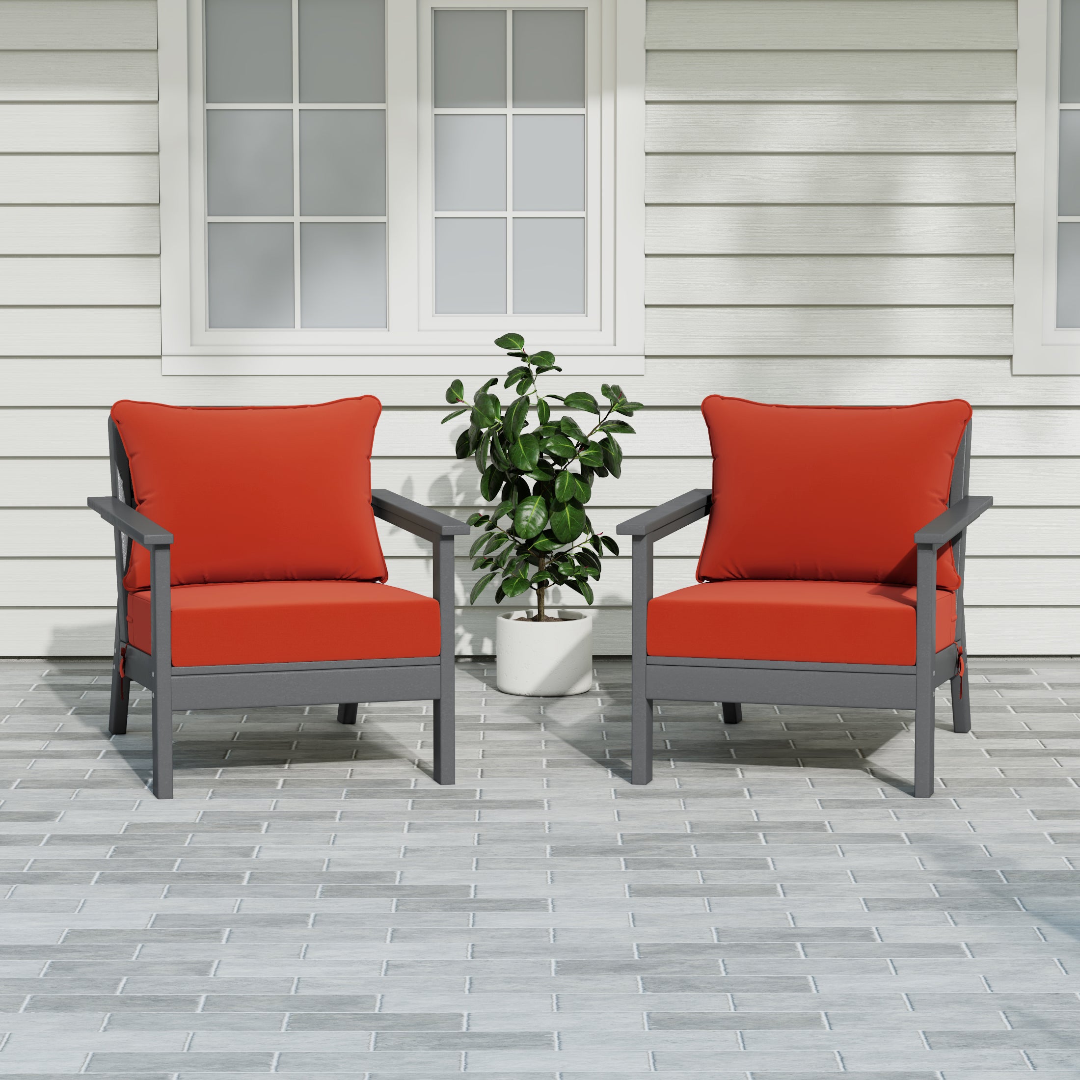 Portsmouth Outdoor Modern HDPE Patio Club Chairs with Deep Seat Cushions (Set of 2)