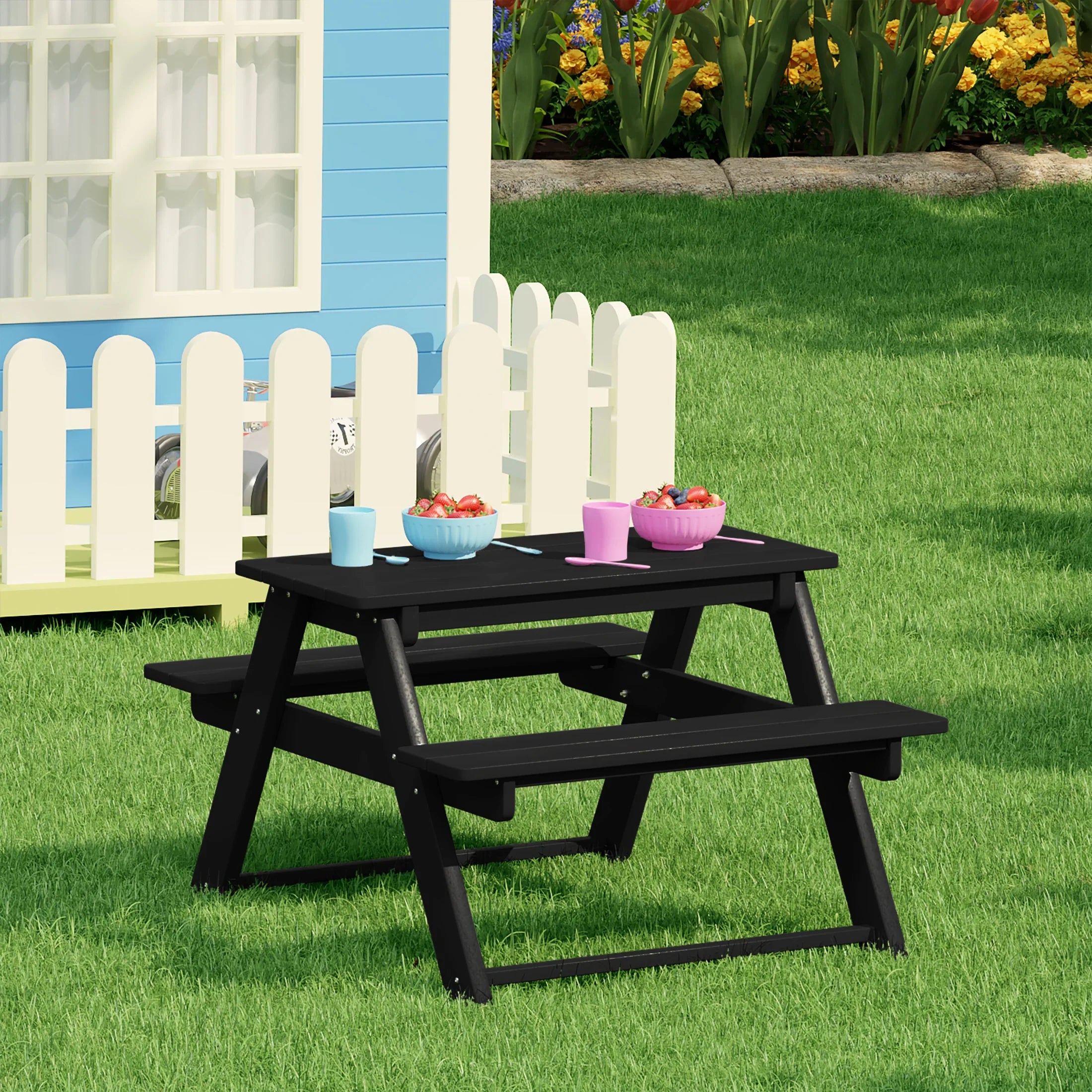 Paradise Outdoor Patio Kids HDPE Plastic Picnic Bench Table